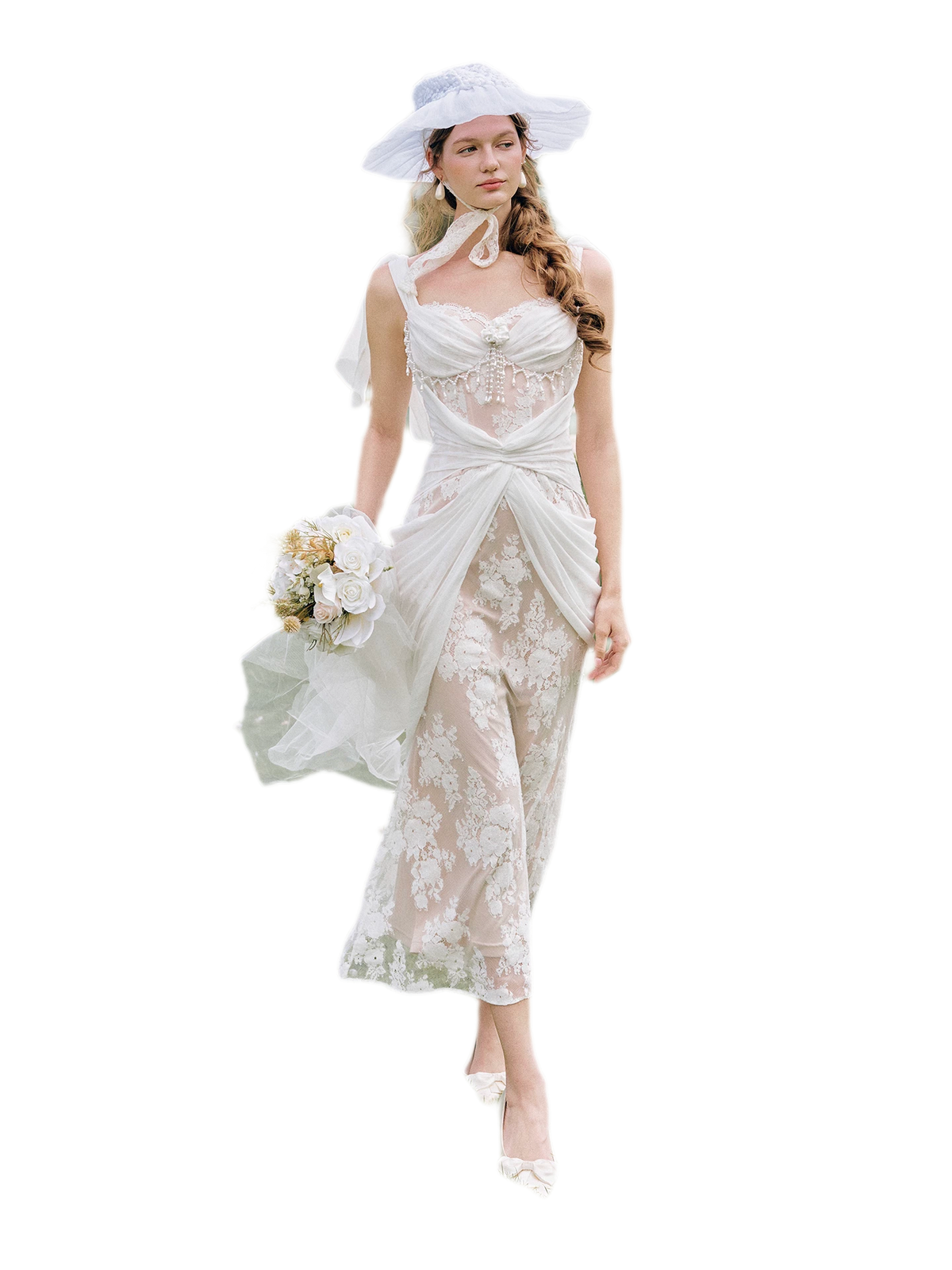 Floral Lace Fitted Midi Dress