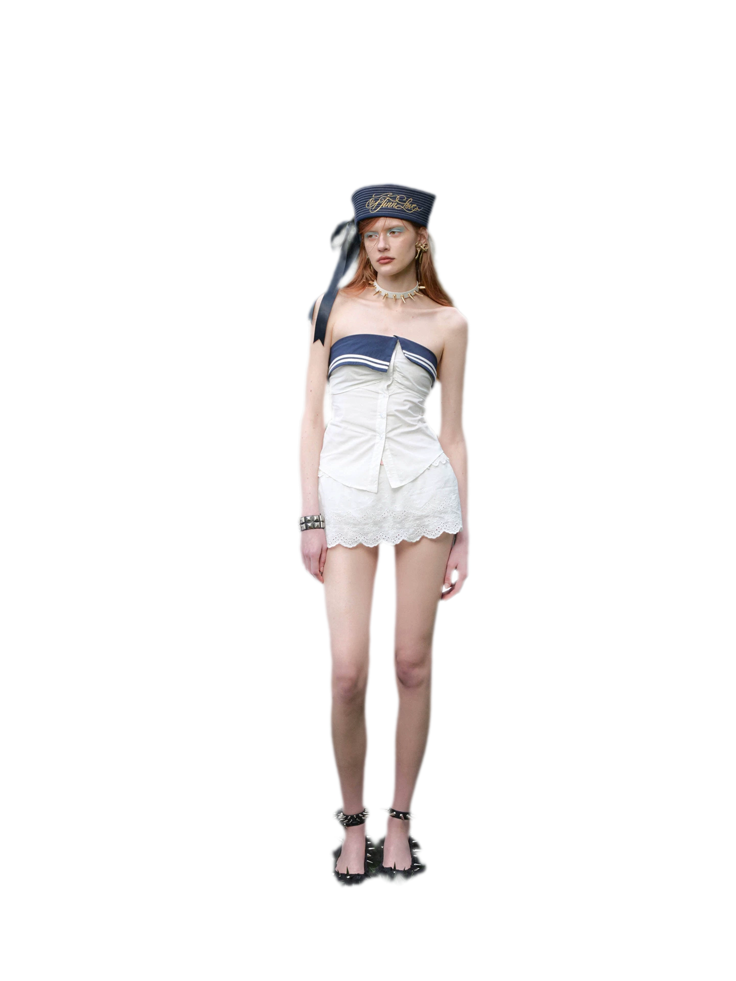 Irregular Navy Collar Sleeveless Shirt