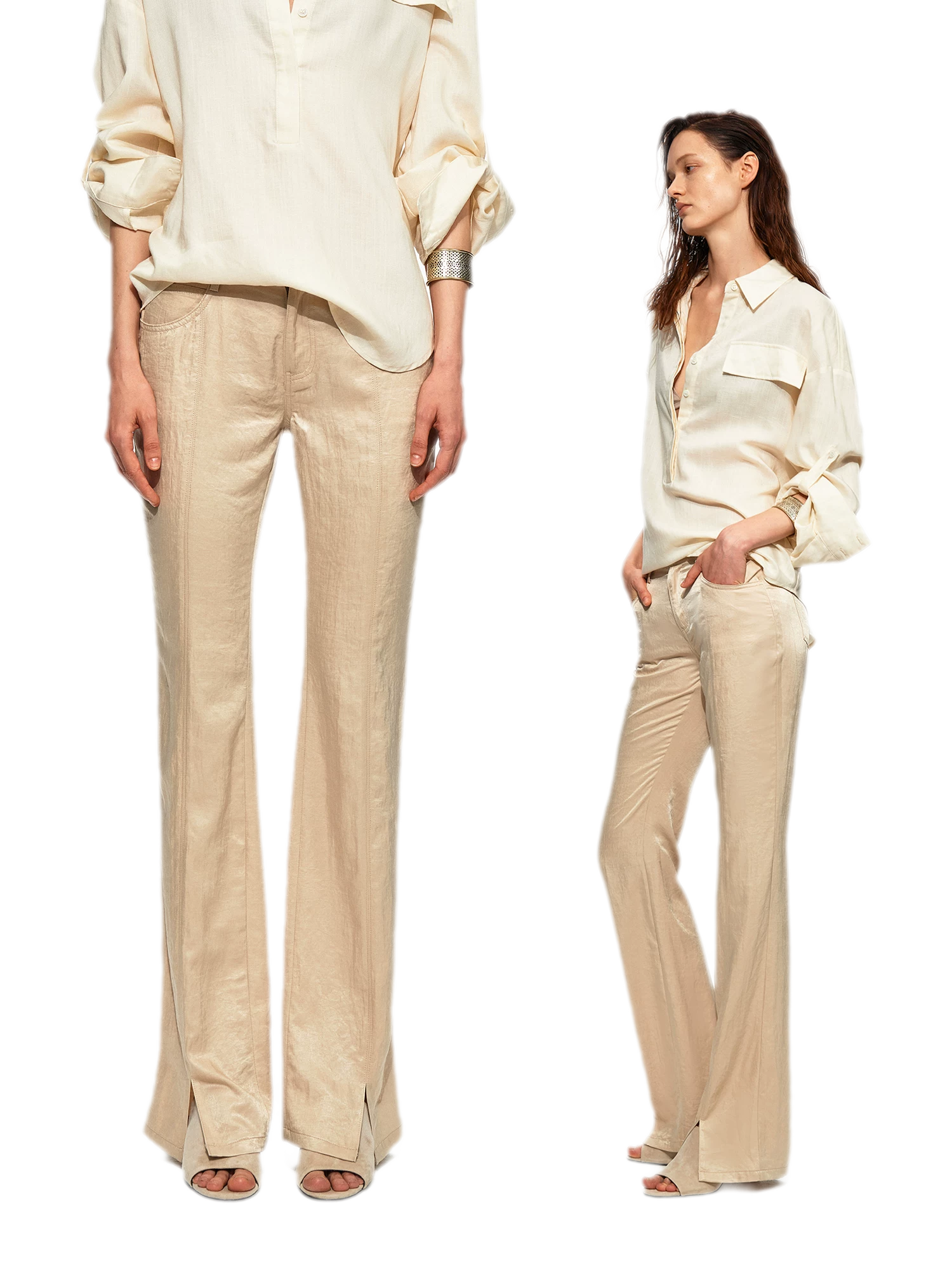 Lustrous Front-Slit Flare Pants