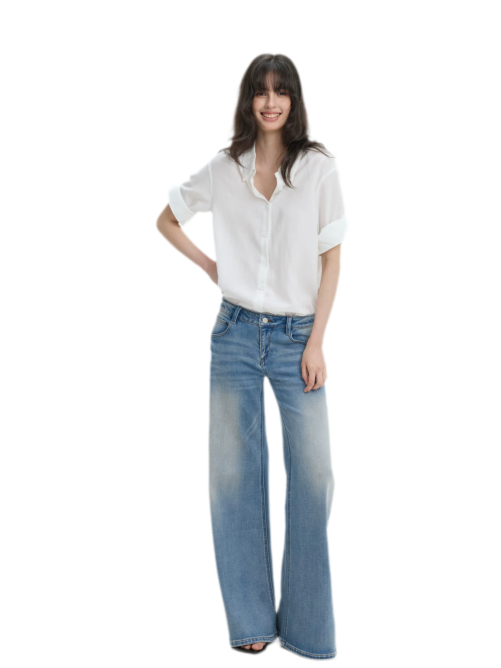 Washed Low-Rise Wide-Leg Jeans
