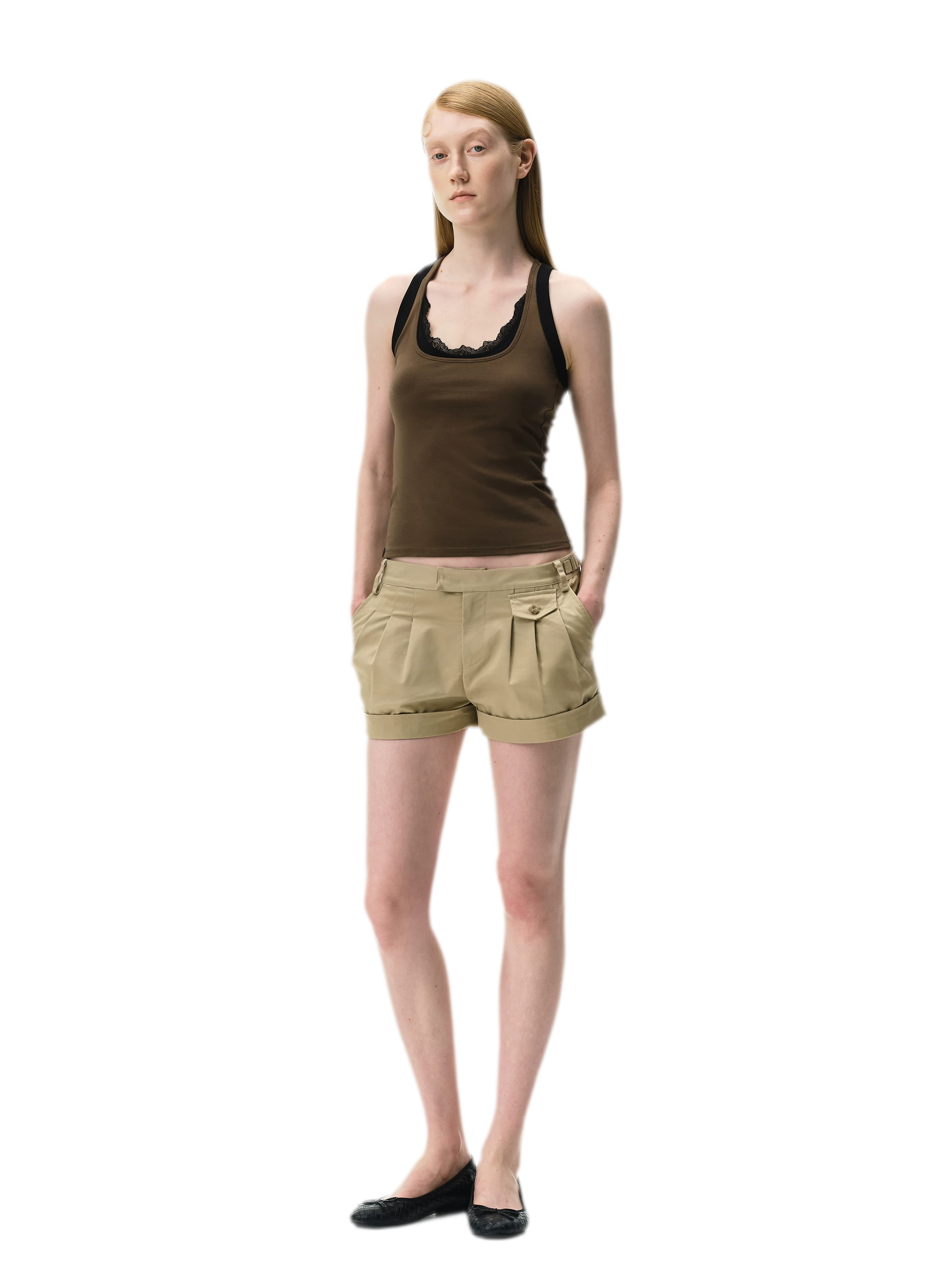 Pleated Twill Shorts