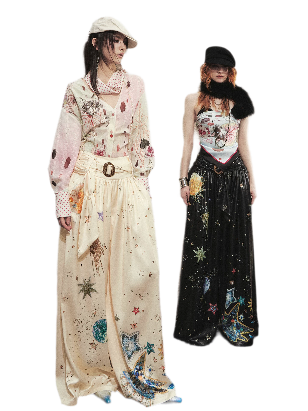 Printed Pleated Wide-Leg Pants