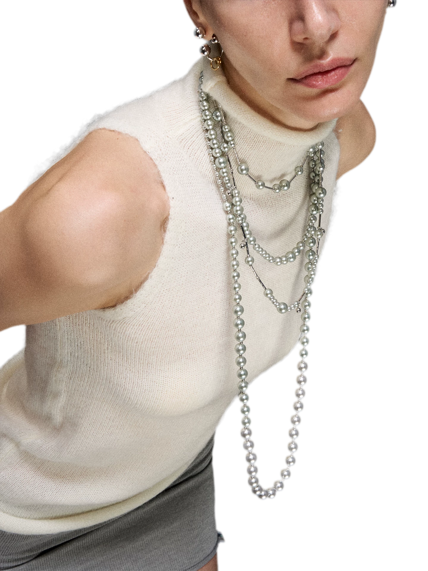 Silver Pearl Layered Necklace
