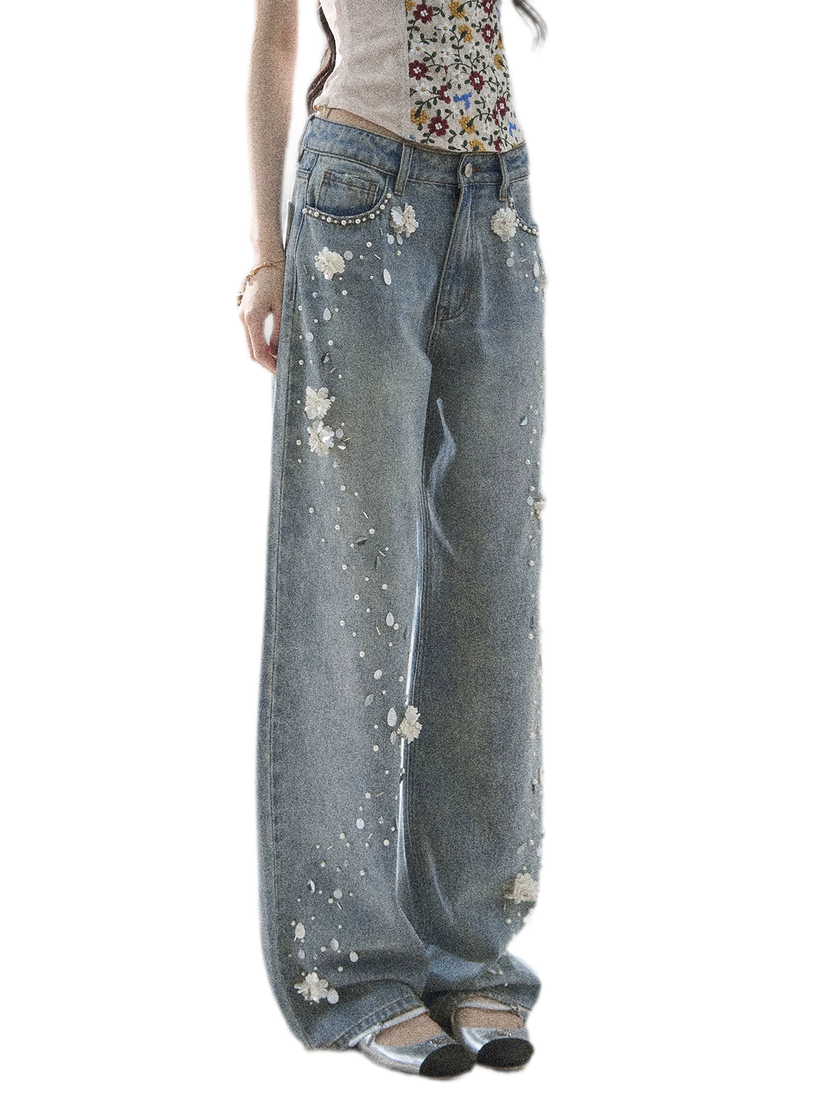 Embellished Wide Leg Jeans
