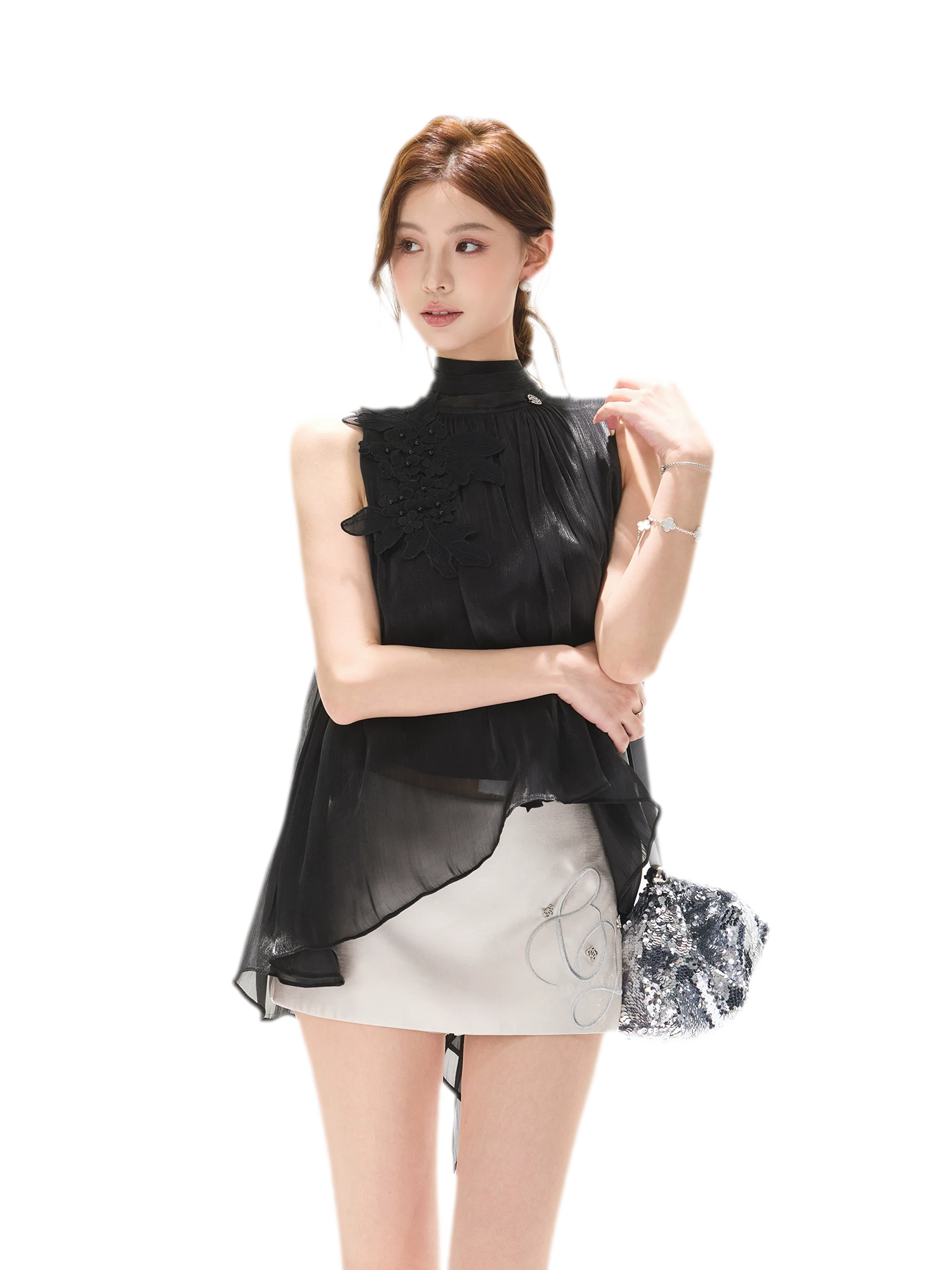 Embellished Satin Halter Top