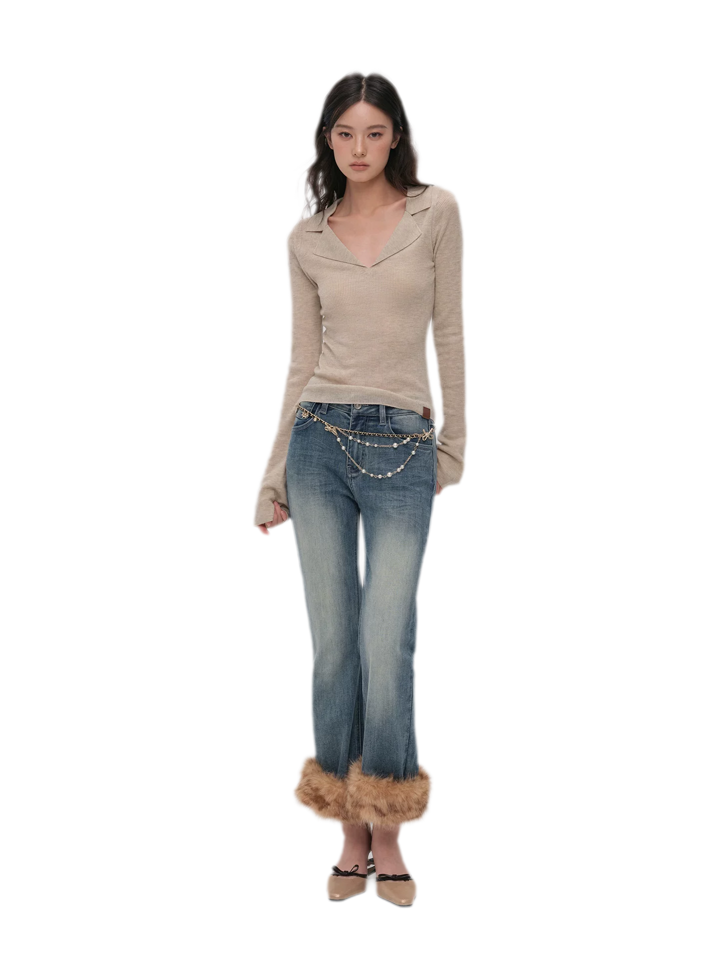 Wool Ribbed Polo Top