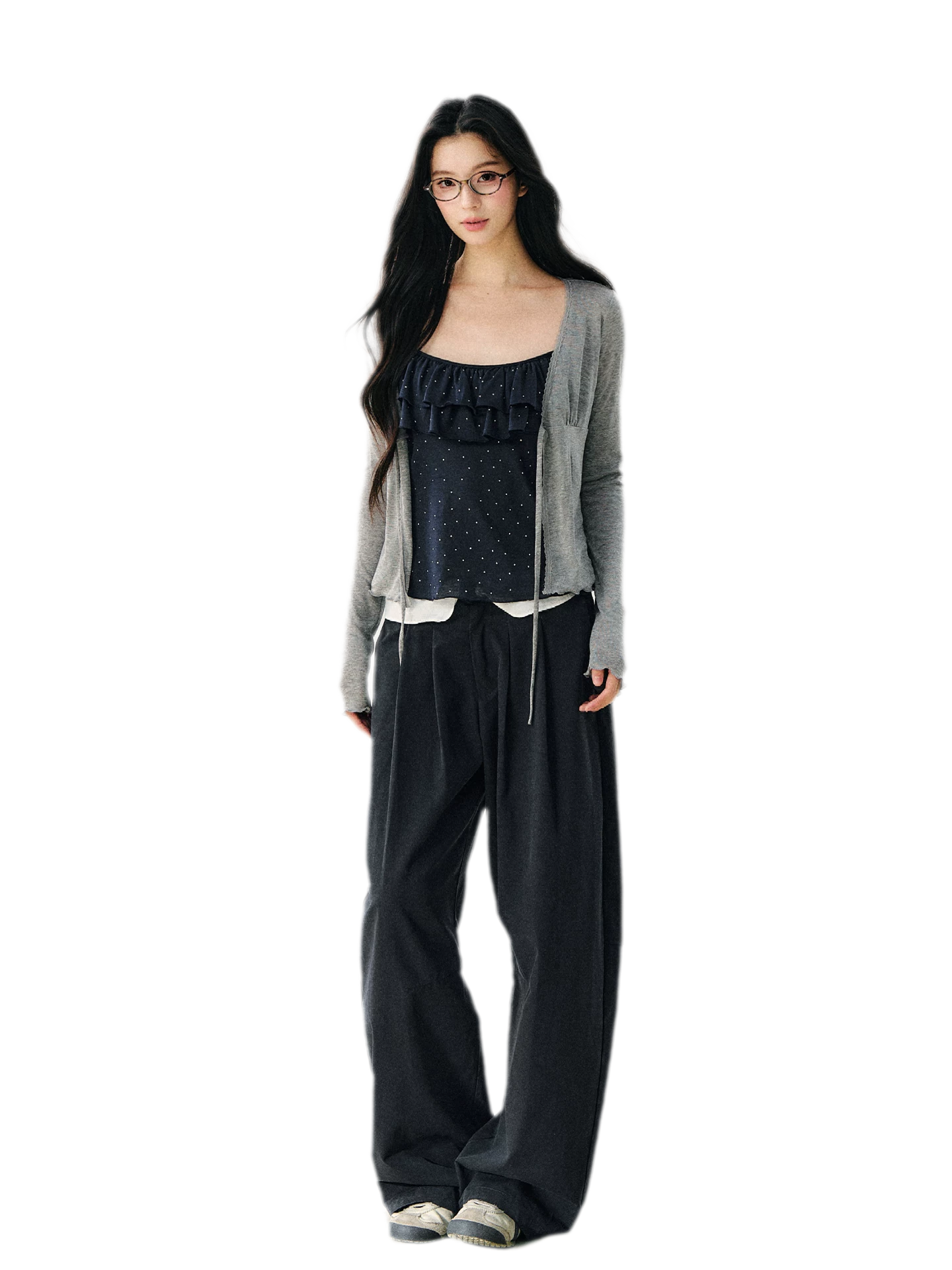 Sheer Drawstring Ruffle Cardigan