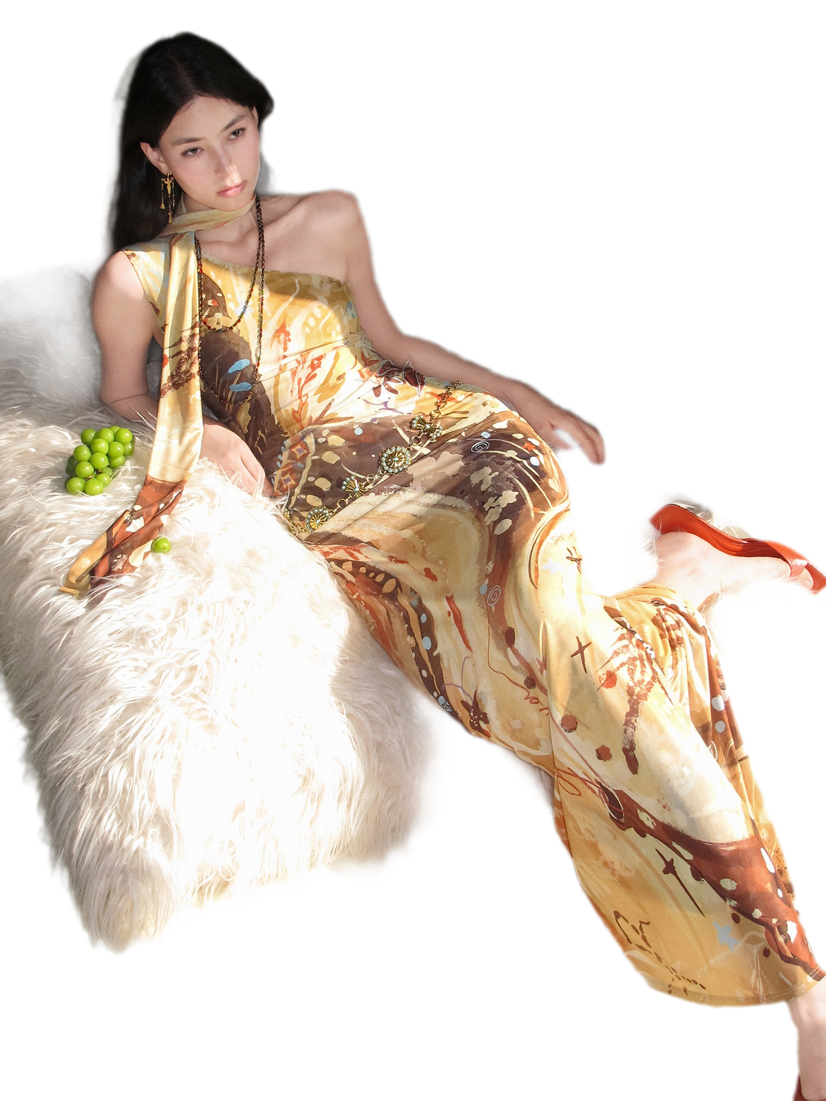 Printed One-Shoulder Fishtail Dress
