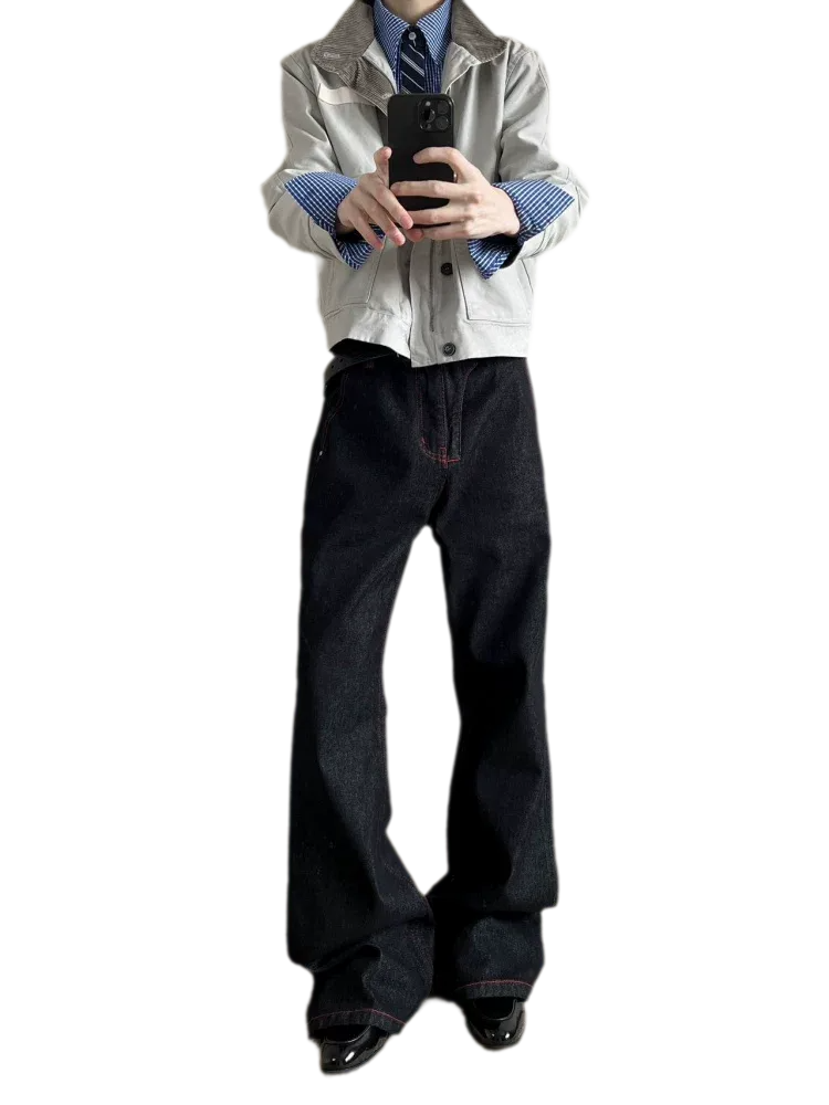 Washed Bootcut Raw-Denim Jeans