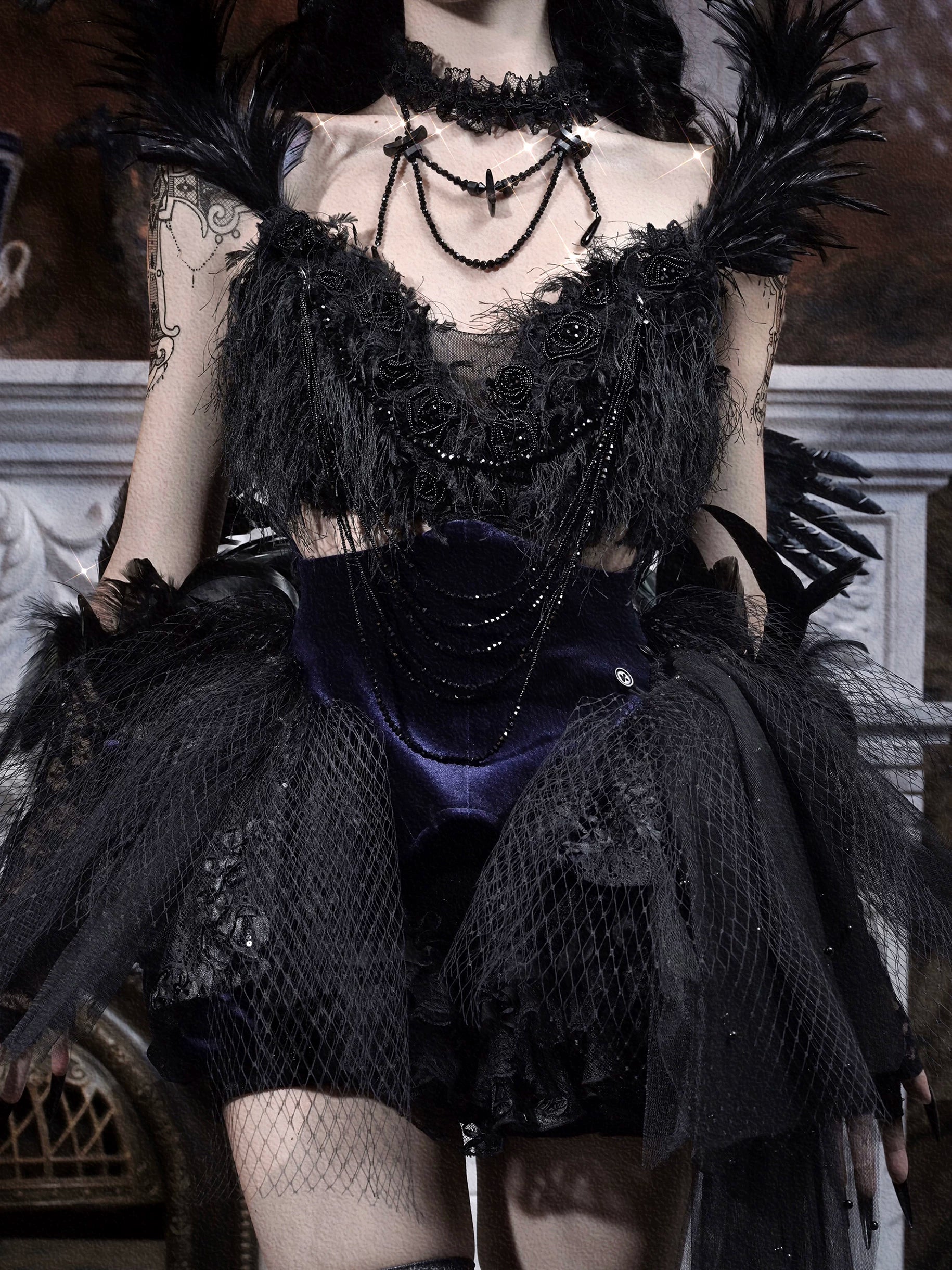 Feather Gothic Train Dress