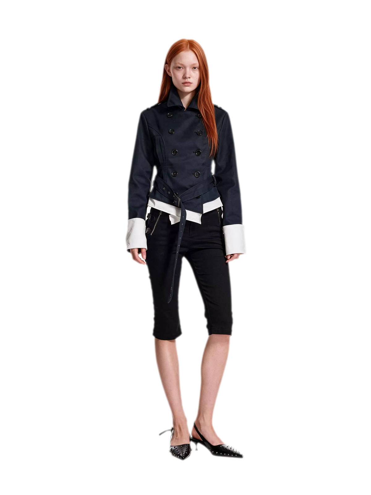 Contrast Cuff Cropped Trench Coat