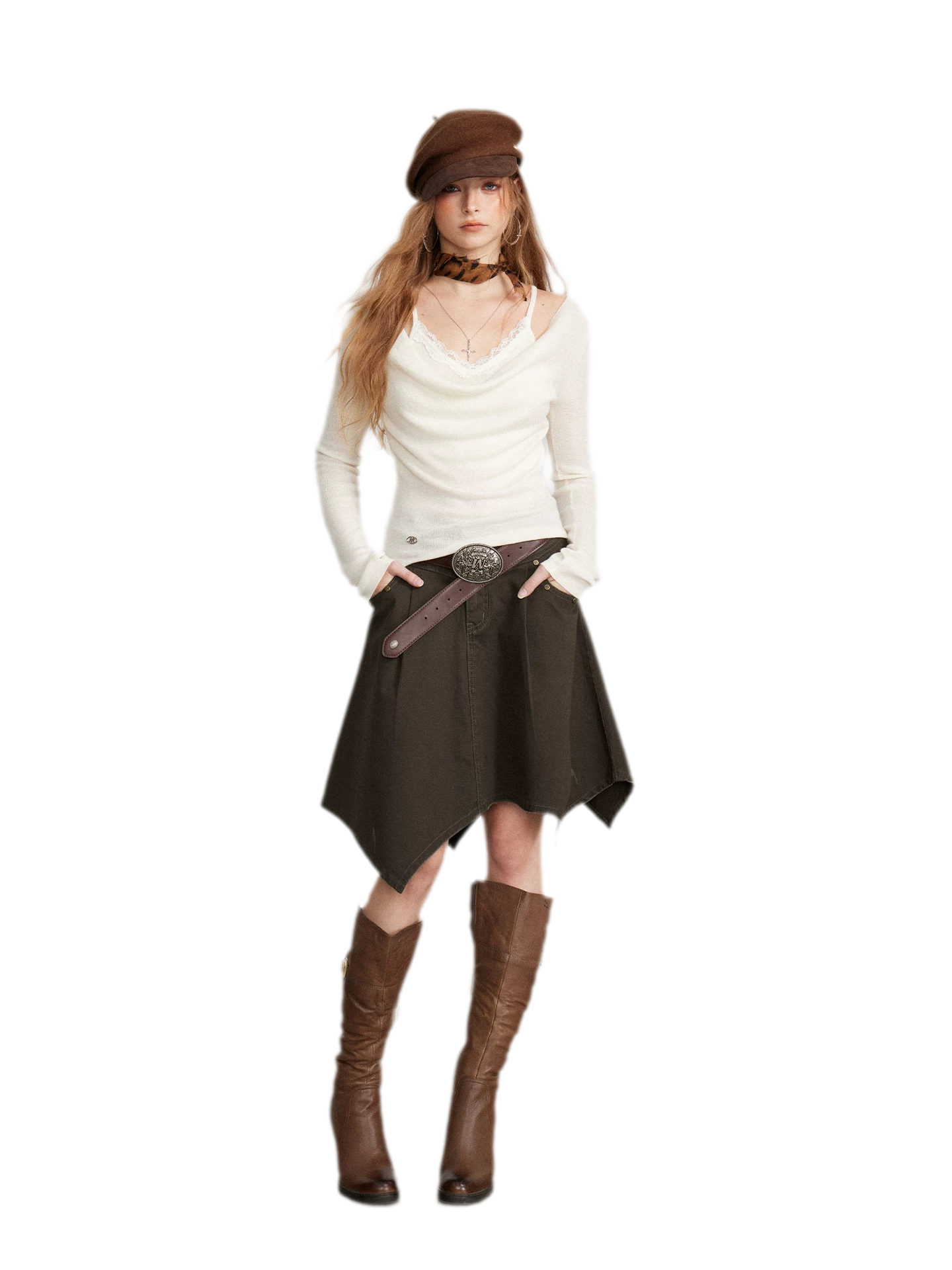 Draped Lace Trim Knit Top