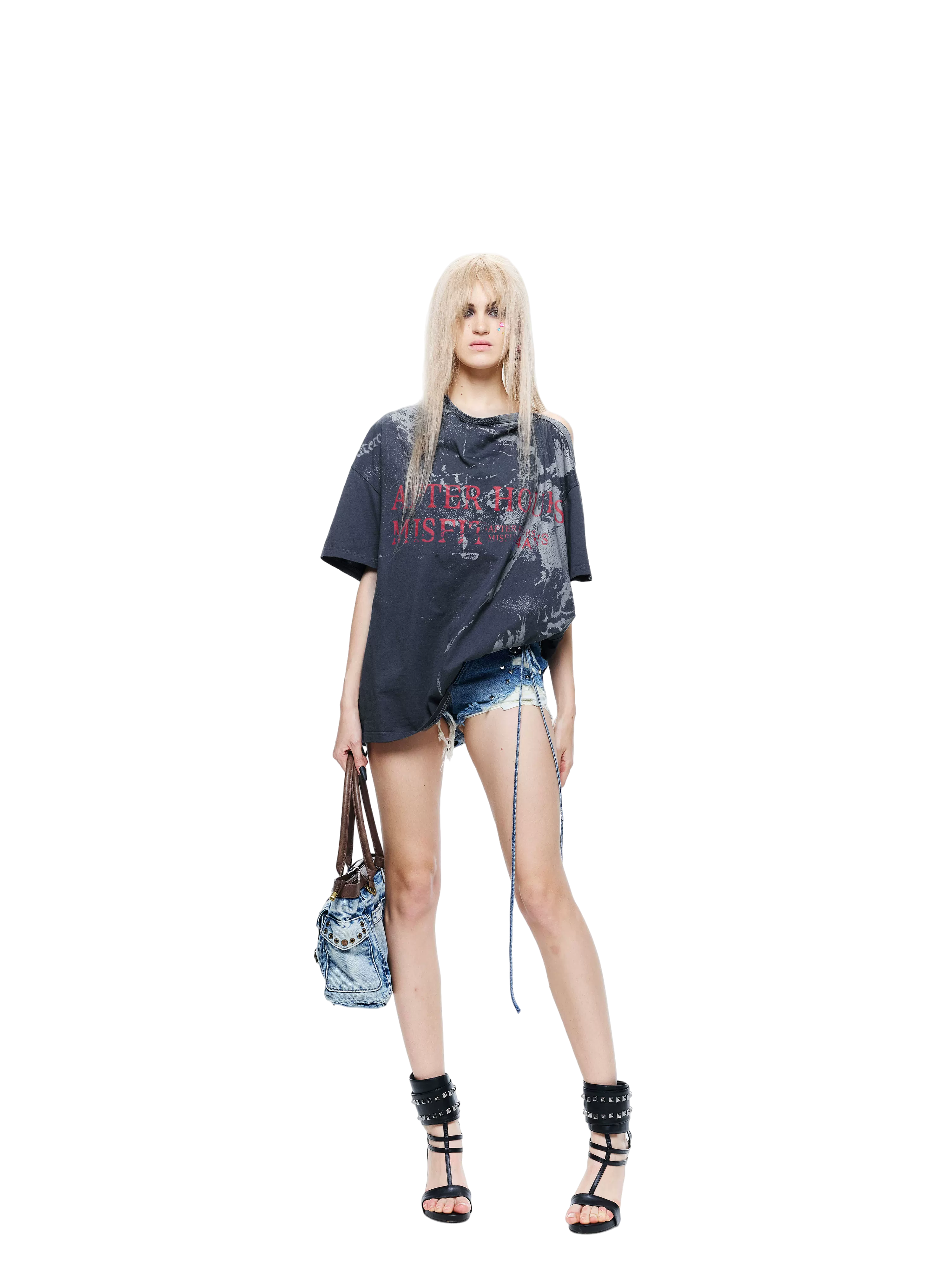 Punk T-shirt with Distressed Print and Open Back