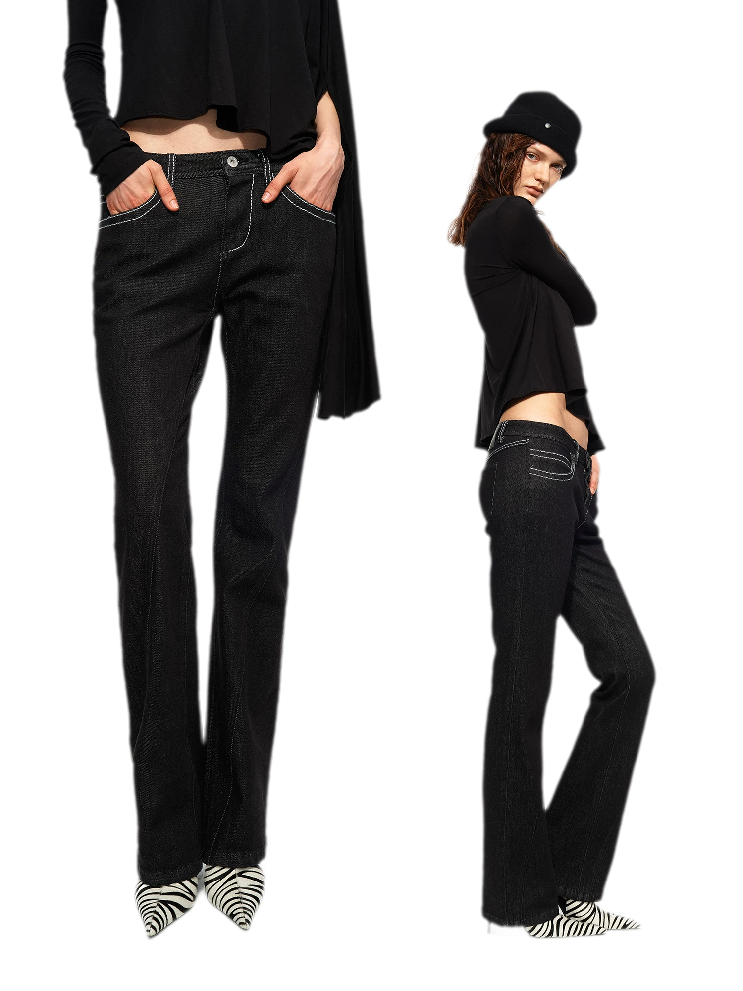 Tencel Geometric Panel Straight-Leg Jeans