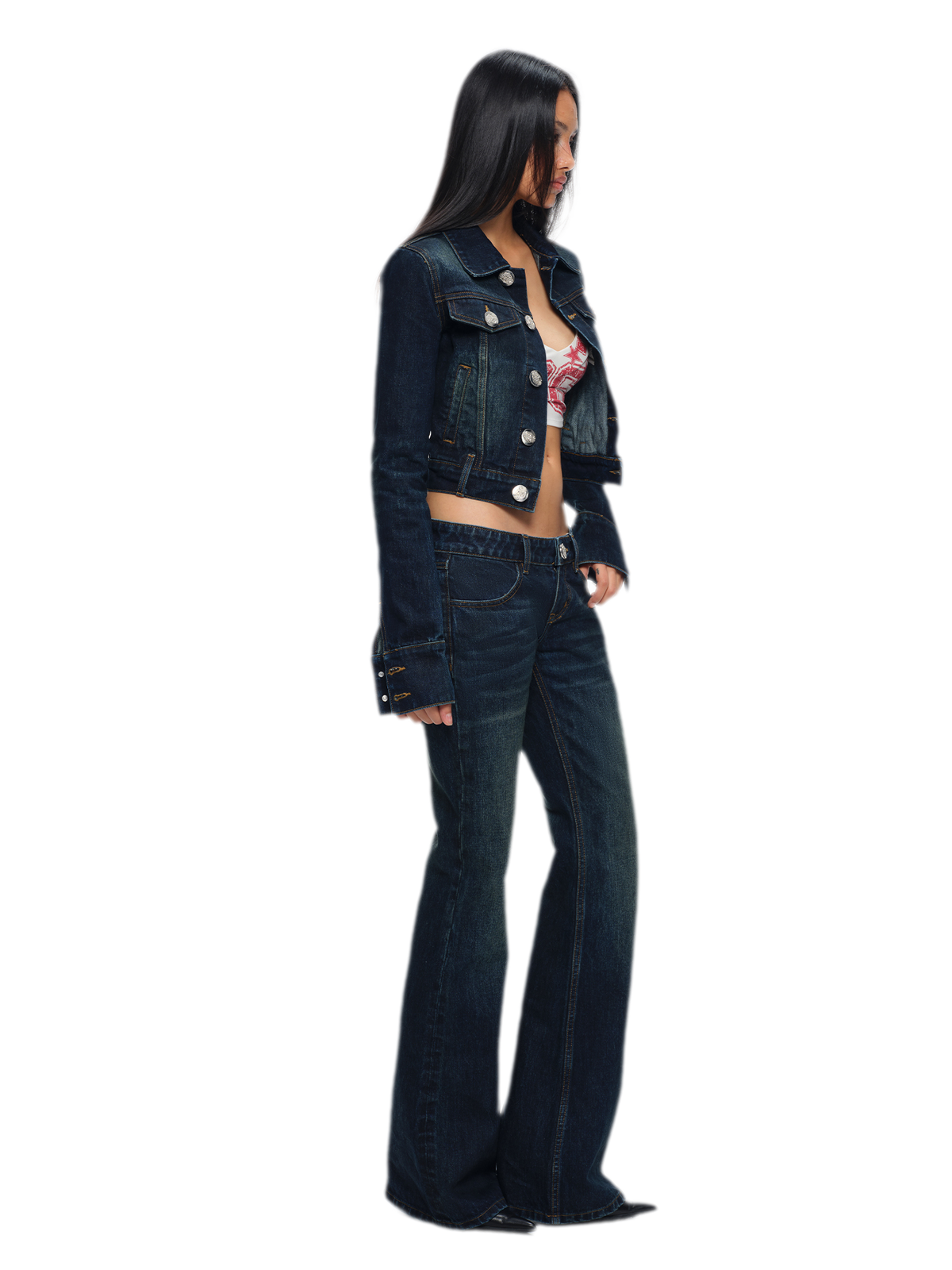 Embroidered Low-Rise Flared Jeans