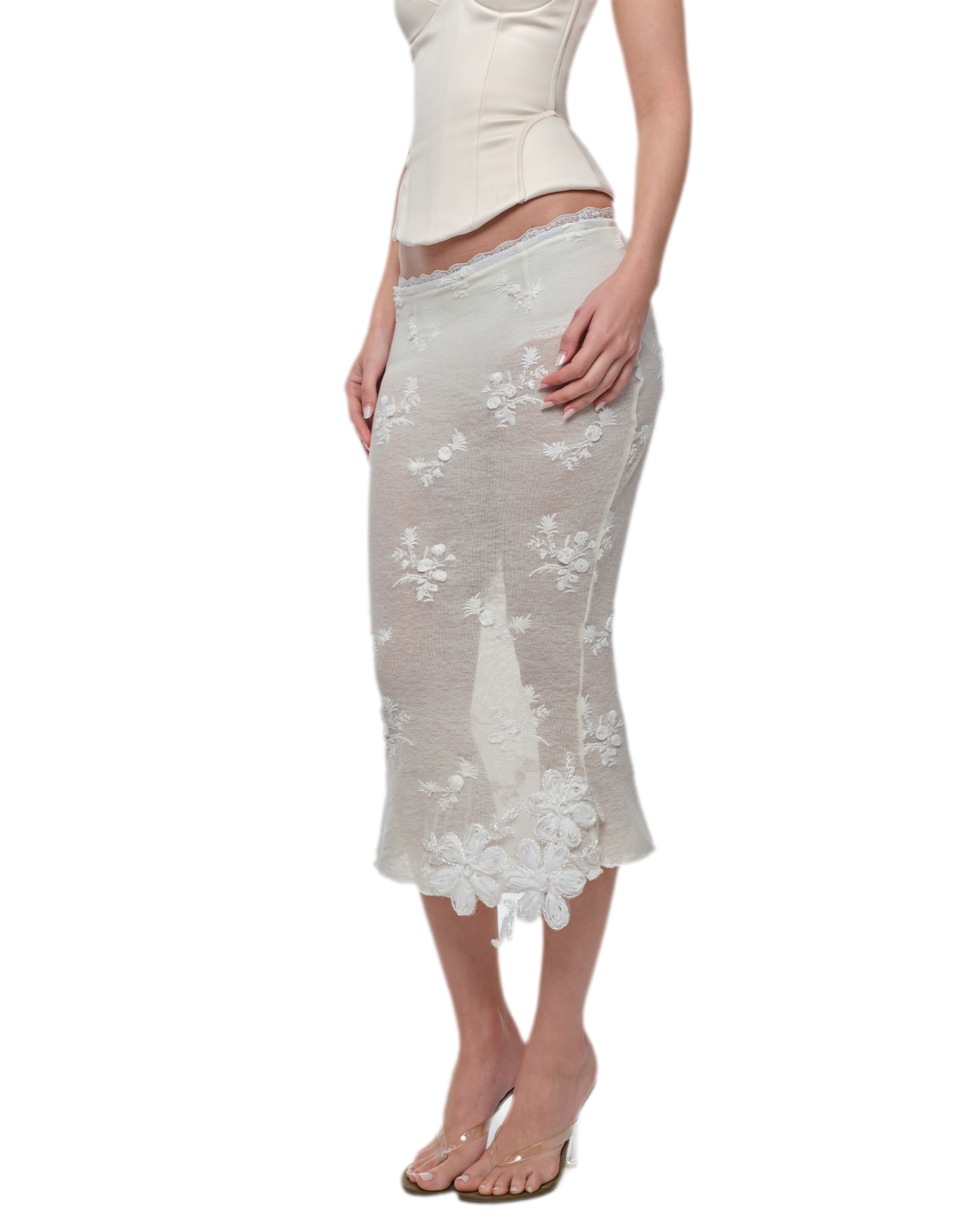 Embroidered Lace Midi Skirt