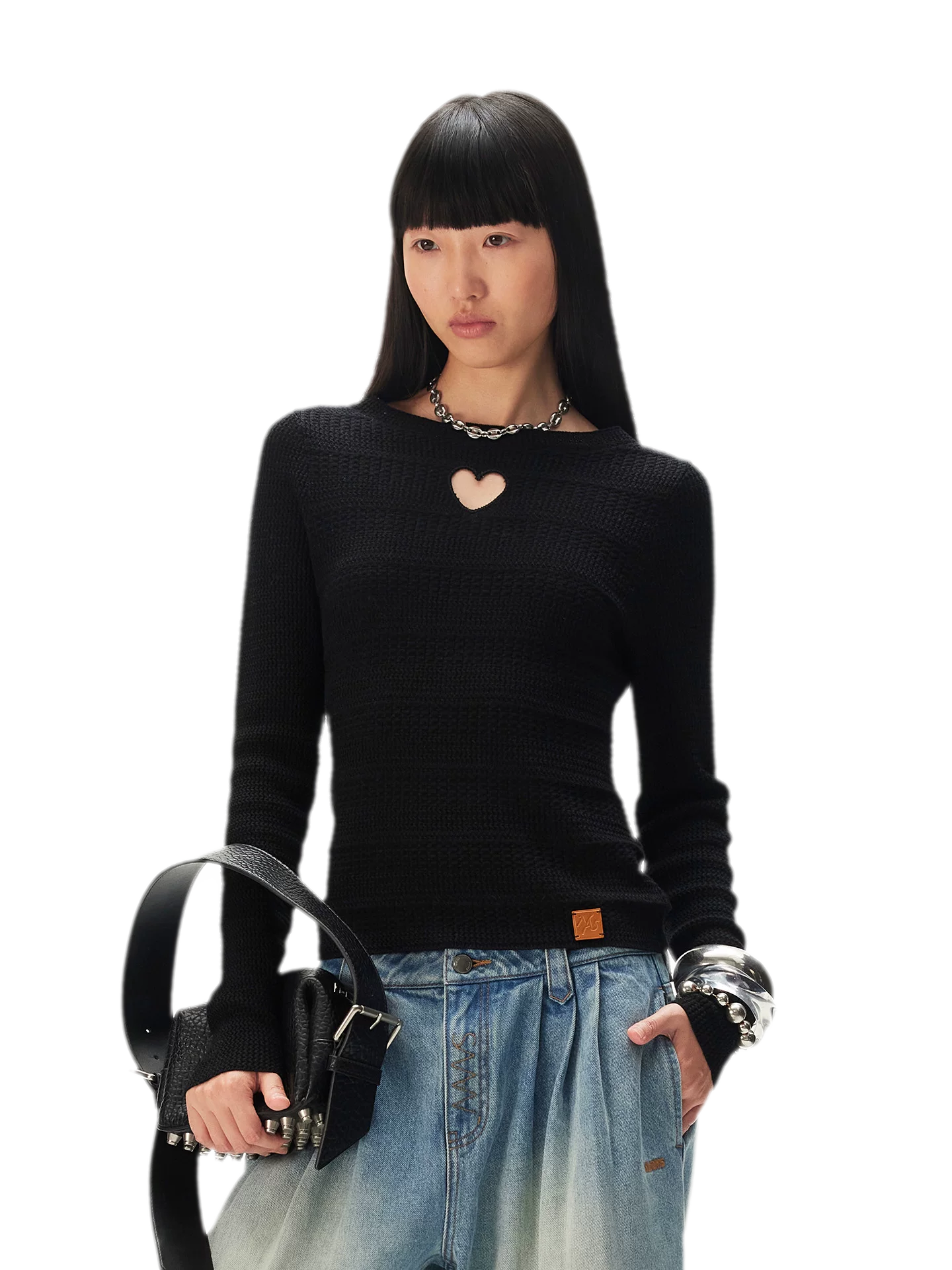 Wool Heart Cutout Knit Tee