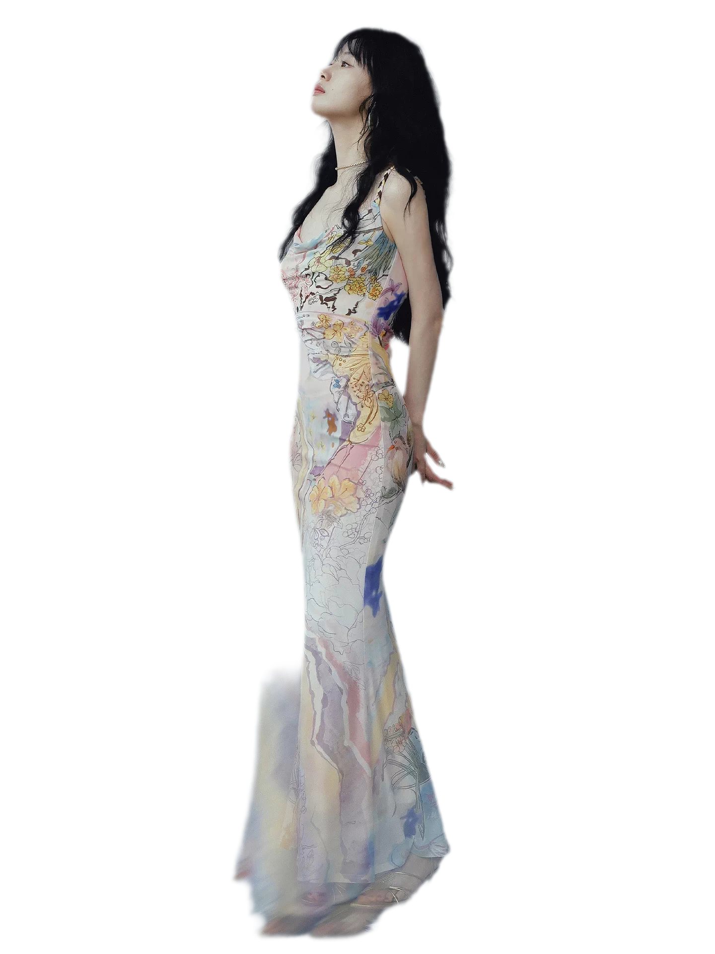 Draped Neck Fishtail Dress