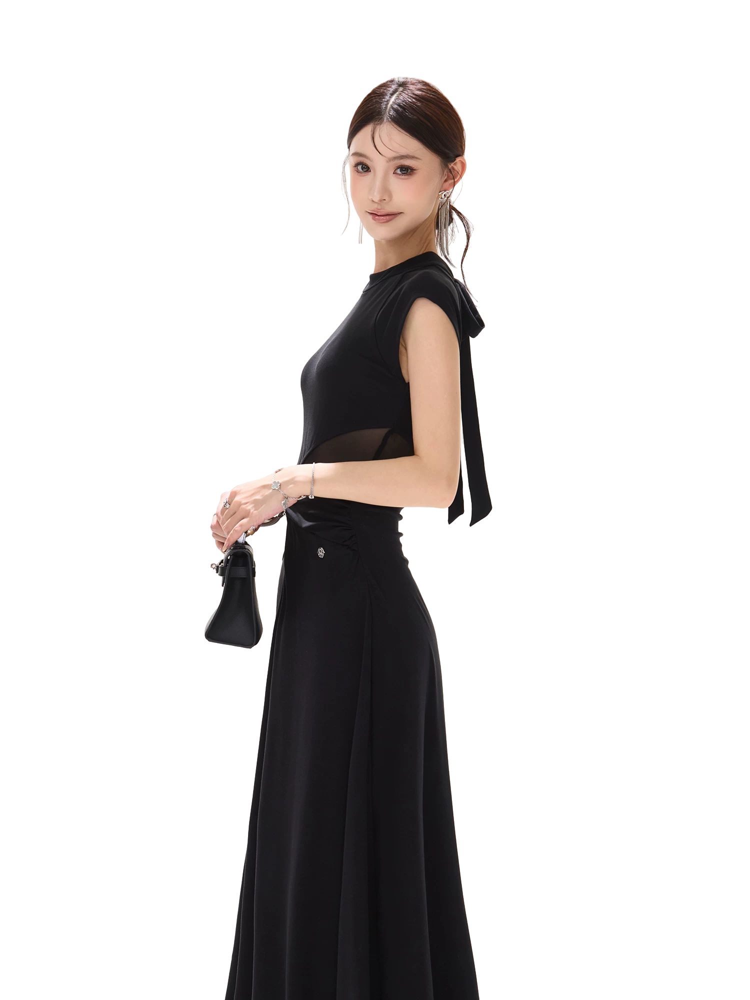 Black Swan Prologue Knot Mesh Sleeve Waist Dress