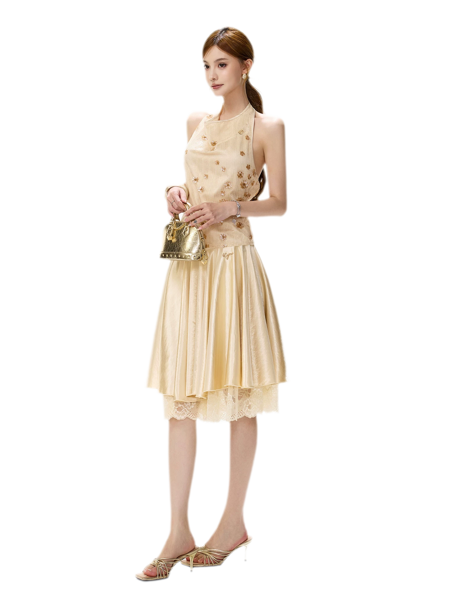 Lace Splice A-Line Skirt
