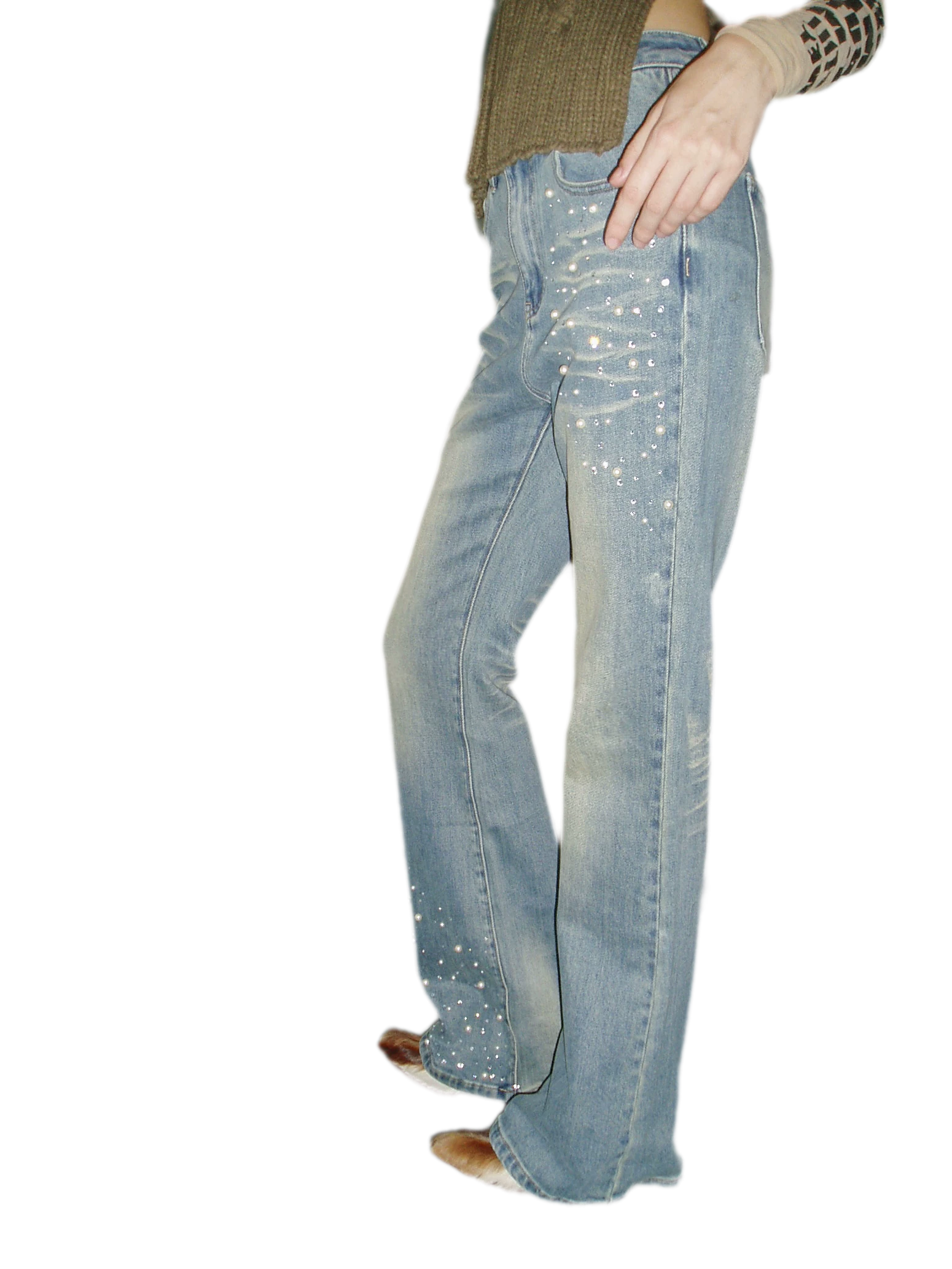 Pearl Embellished Straight Jeans