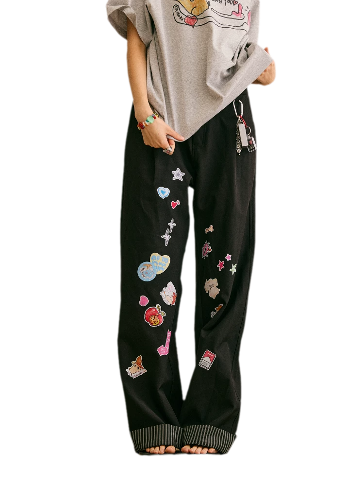 Cute Dog Sticker Cuffed Pants