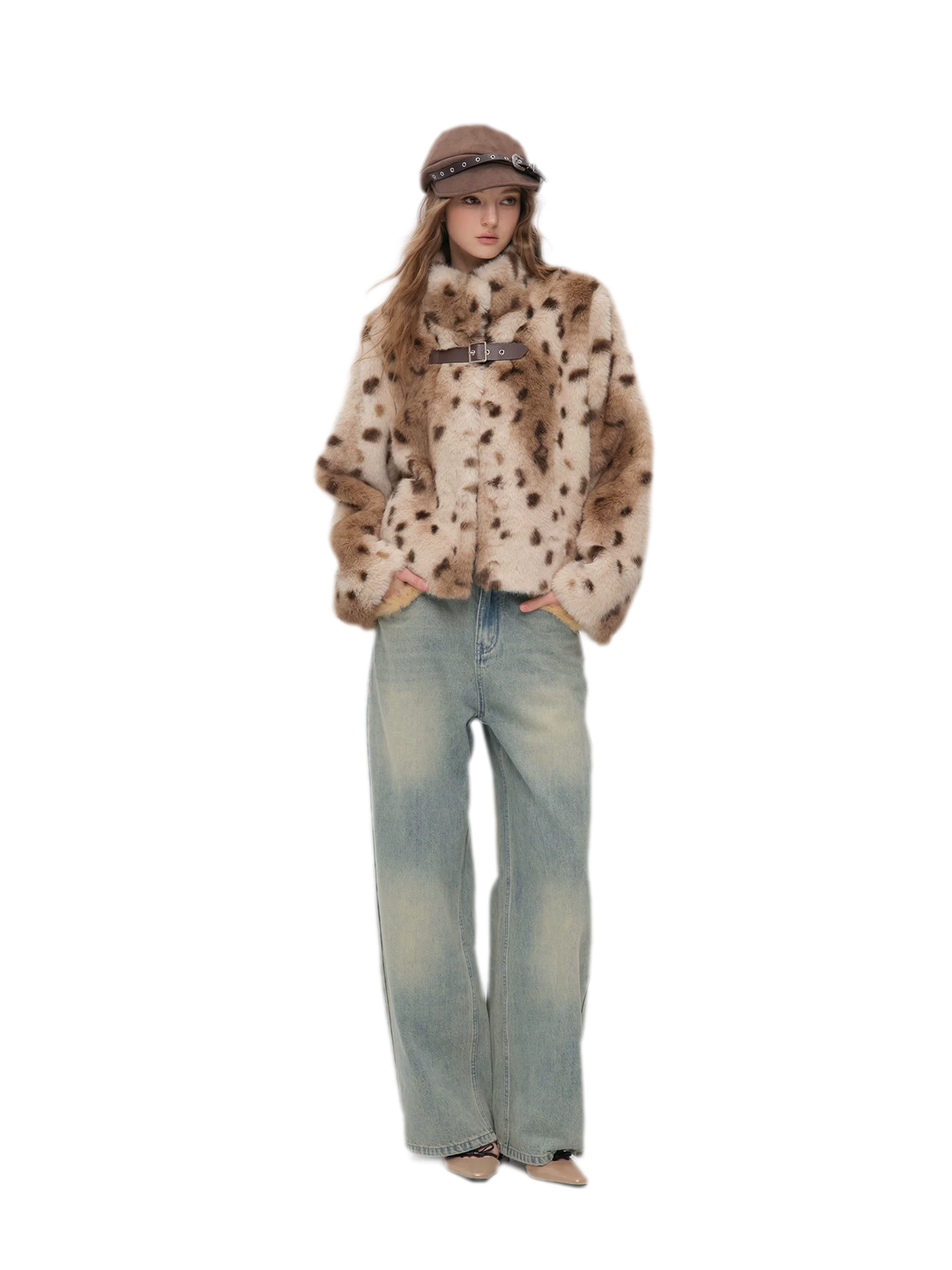 Leopard Faux Fur Buckle Jacket