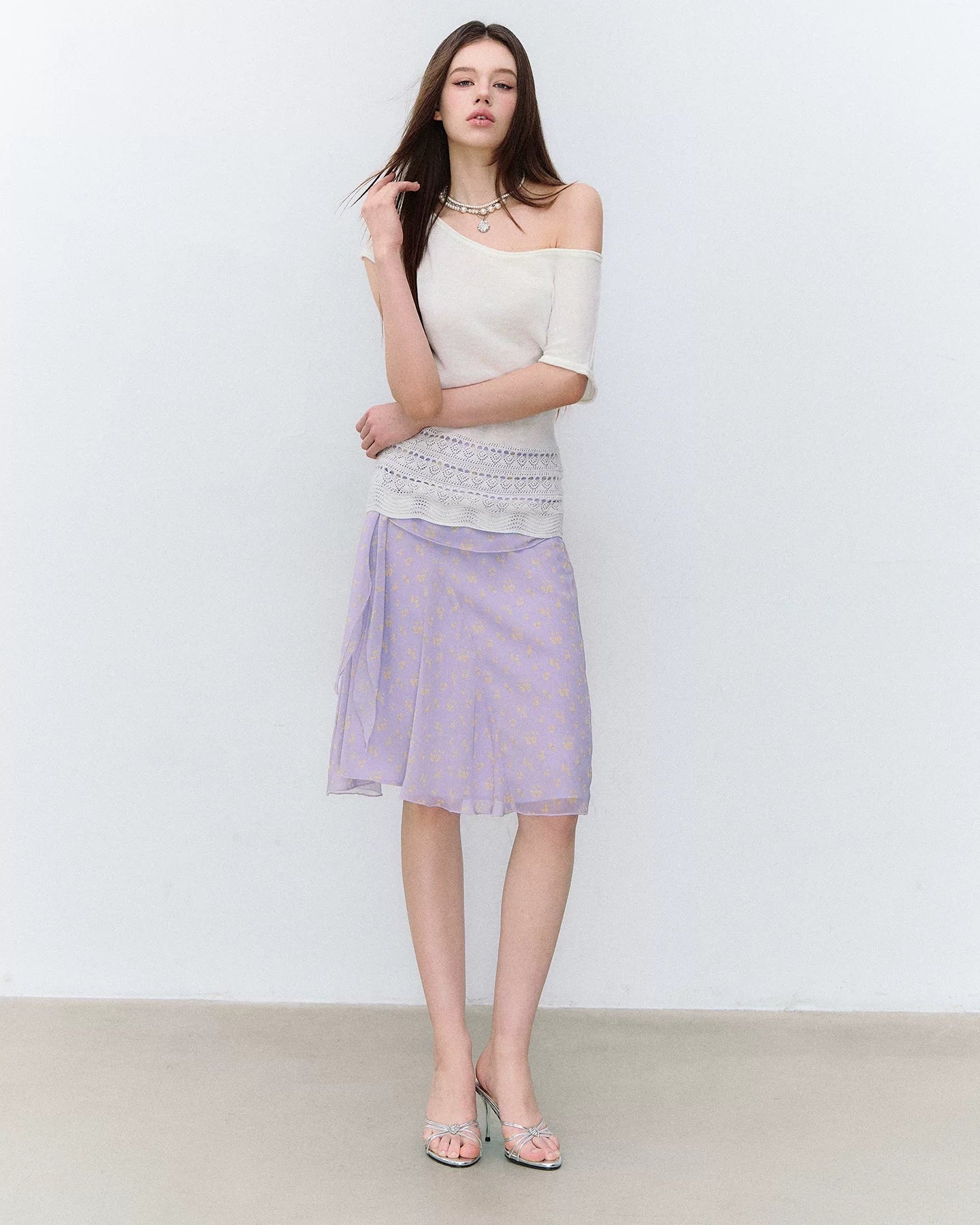 French Style Floral Chiffon Skirt