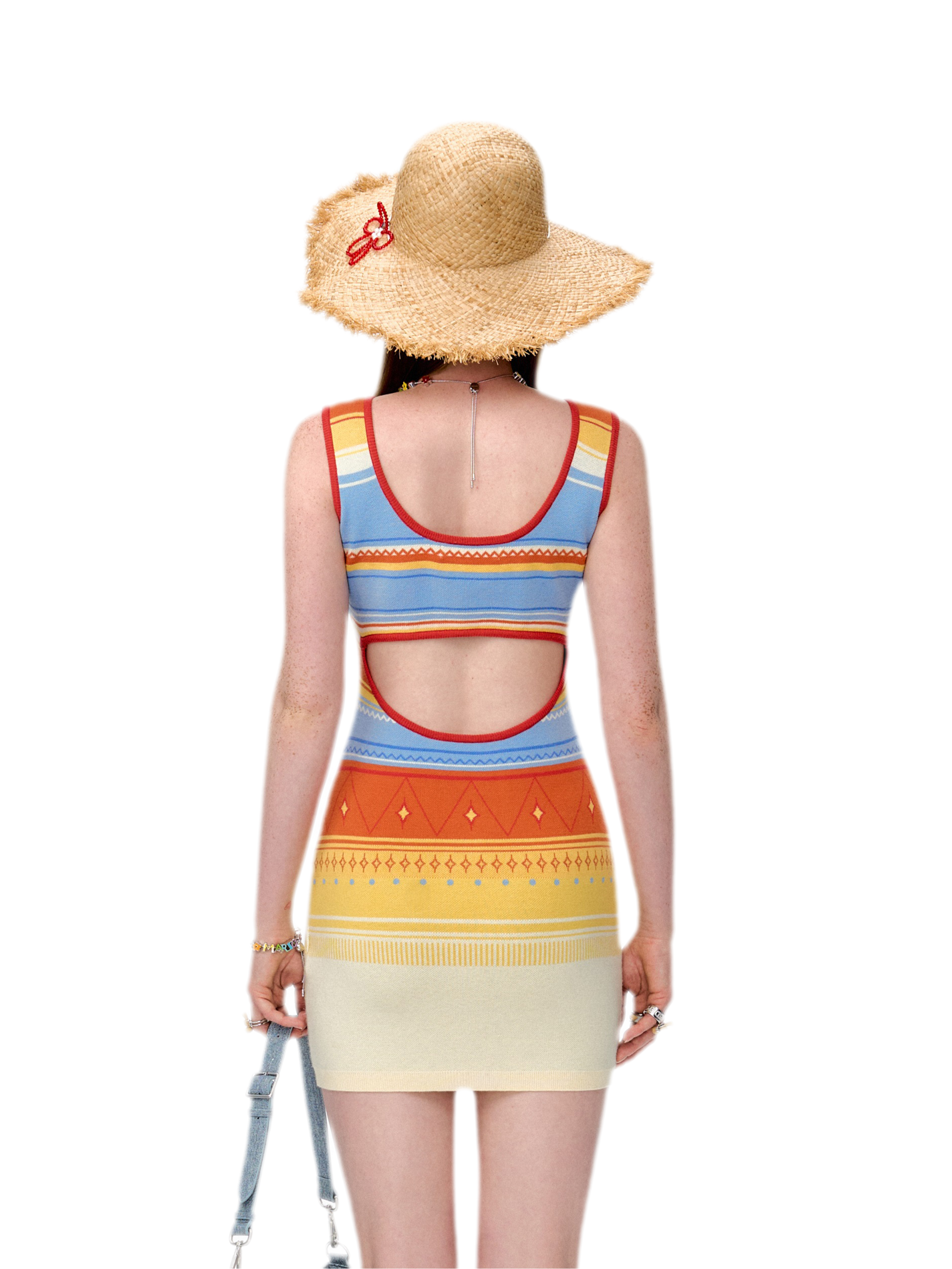 13DE MARZO Striped Cutout Knit Dress – view 3
