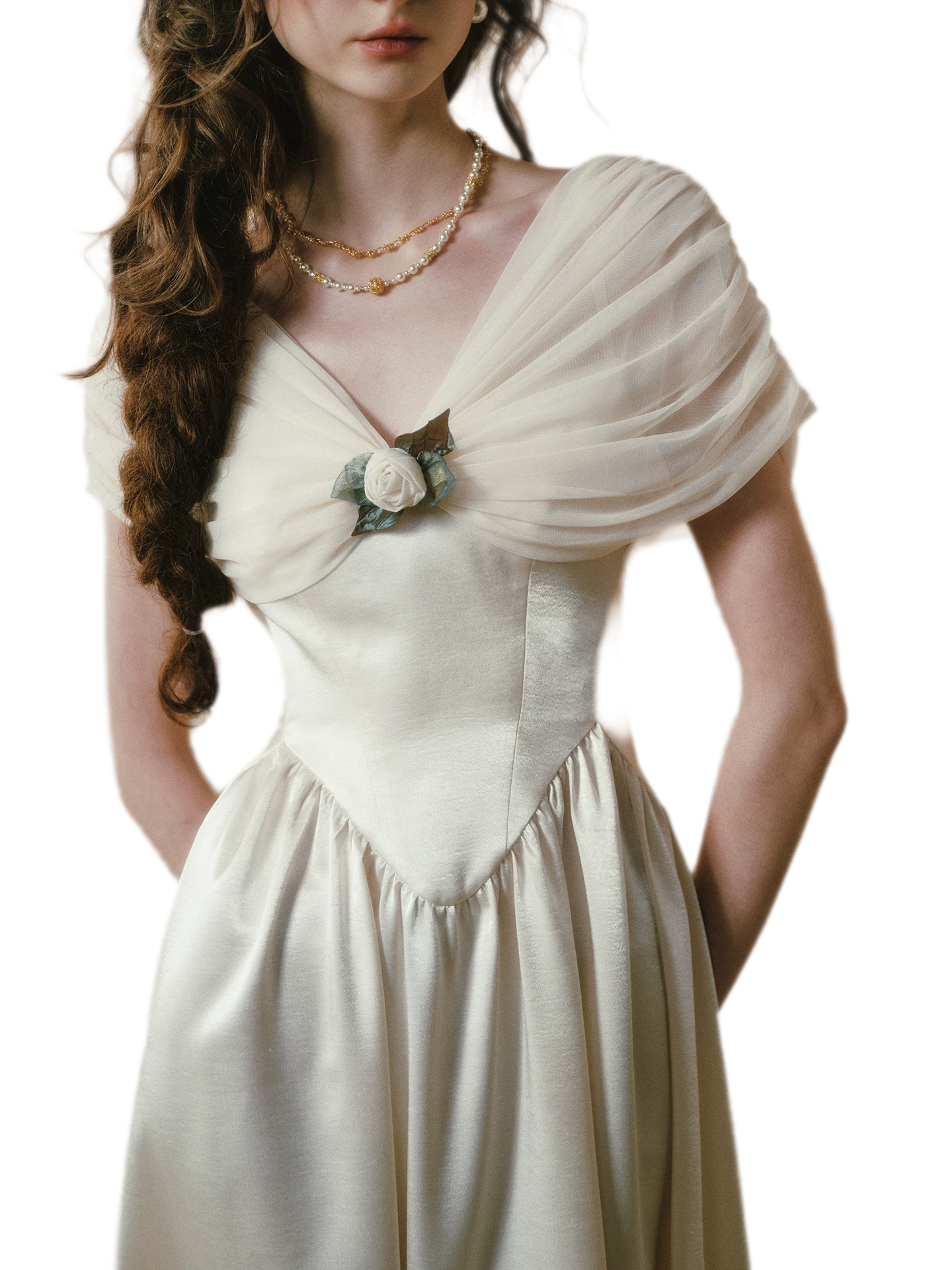 Ruching Rose A-Line Dress