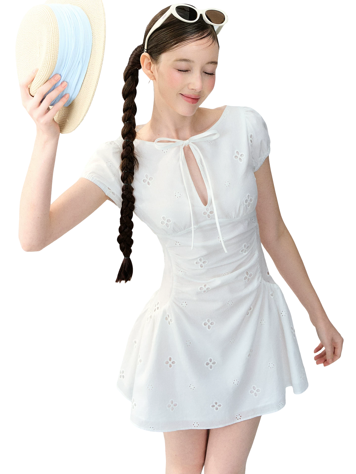 Vintage Embroidered Tie Waist Dress