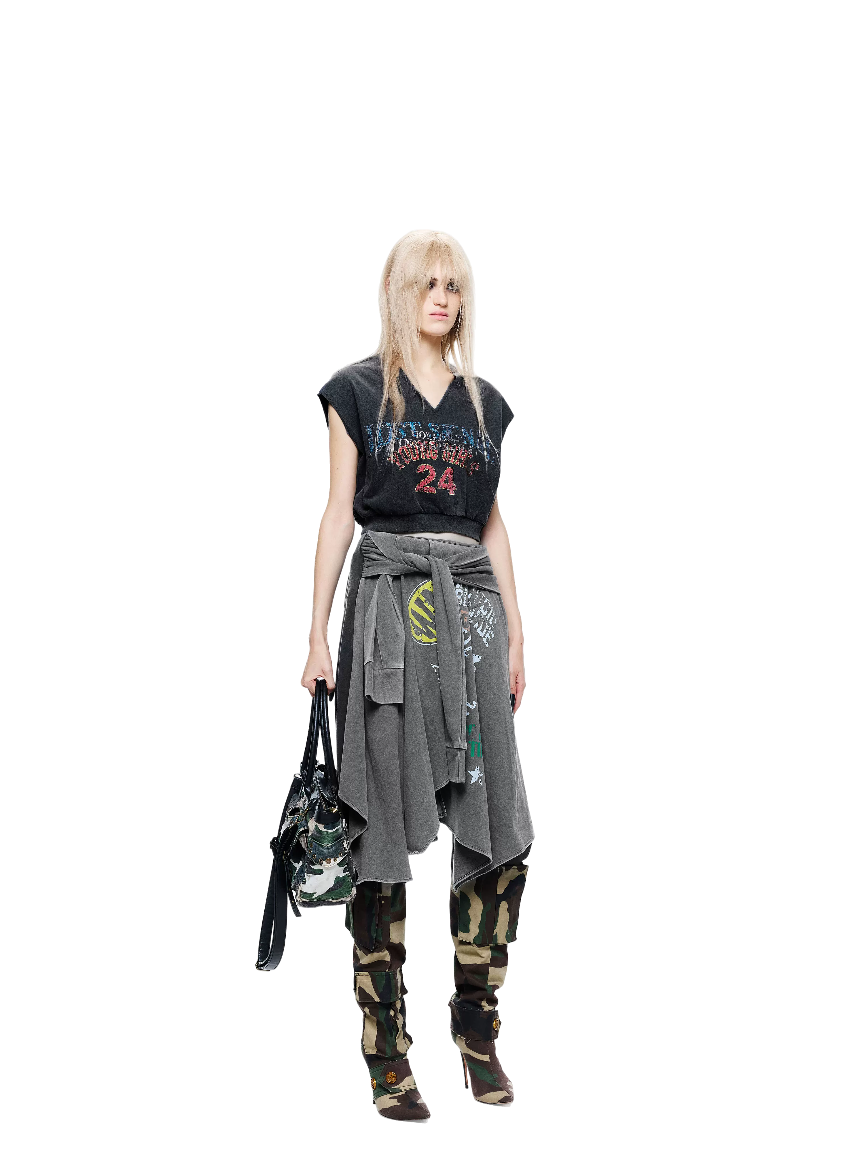 LTD Washed Blue Asymmetric Printed Skirt