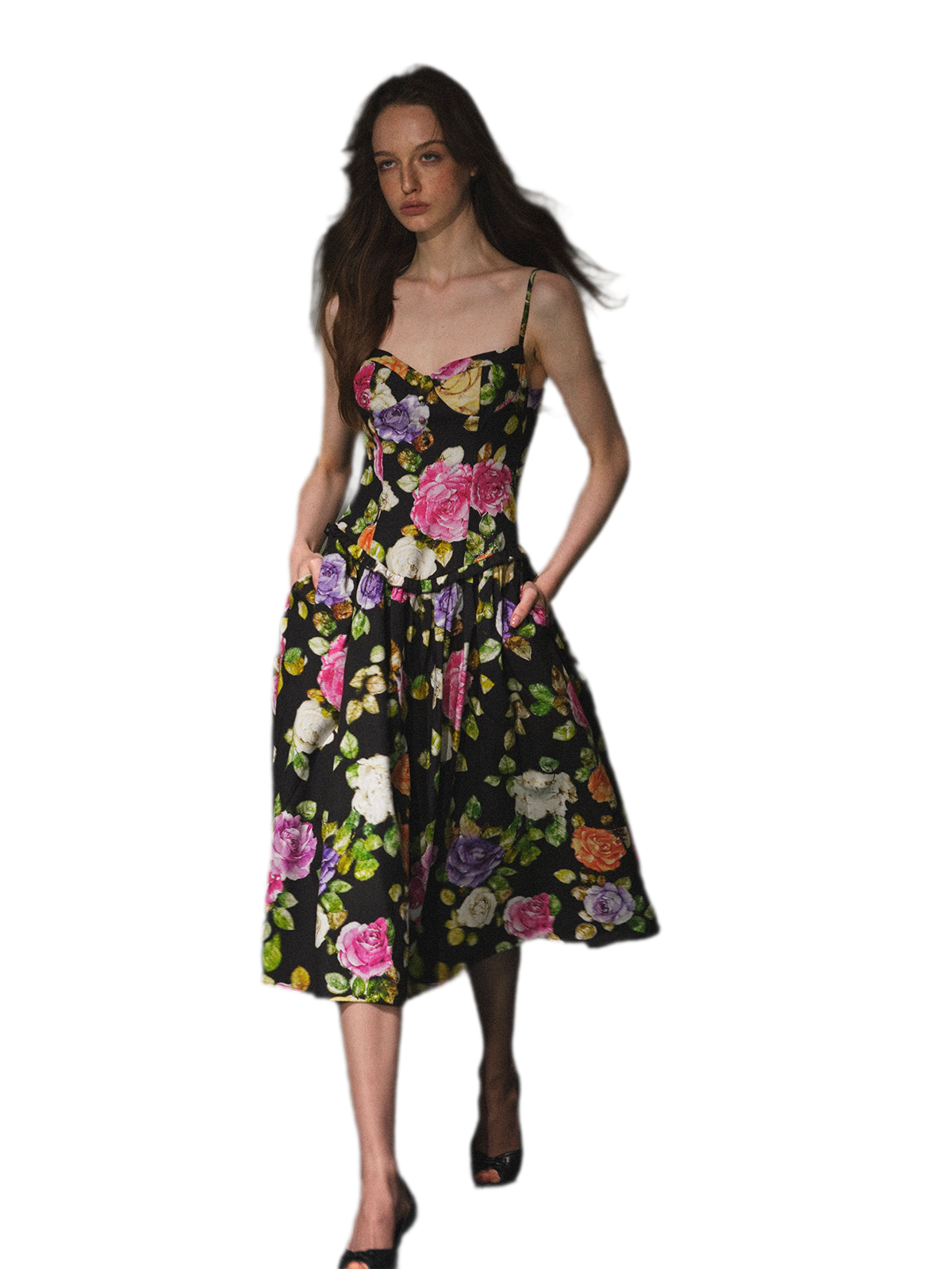 Robe en lyocell à taille marquée et motif floral