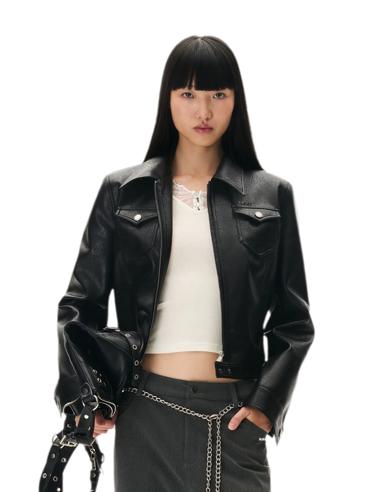 Meteorite Texture Fitted Leather Jacket