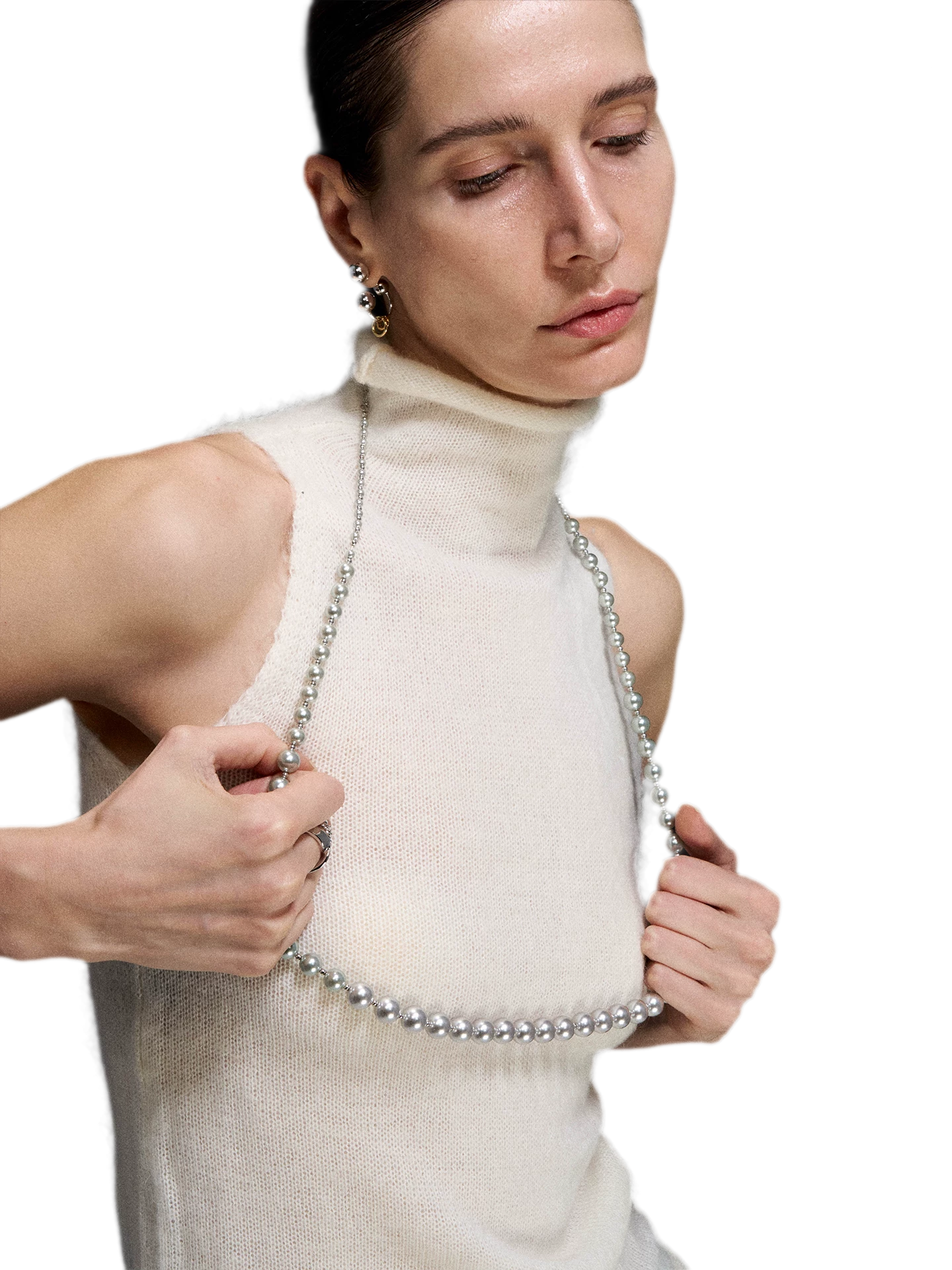 Silver Pearl Long Necklace