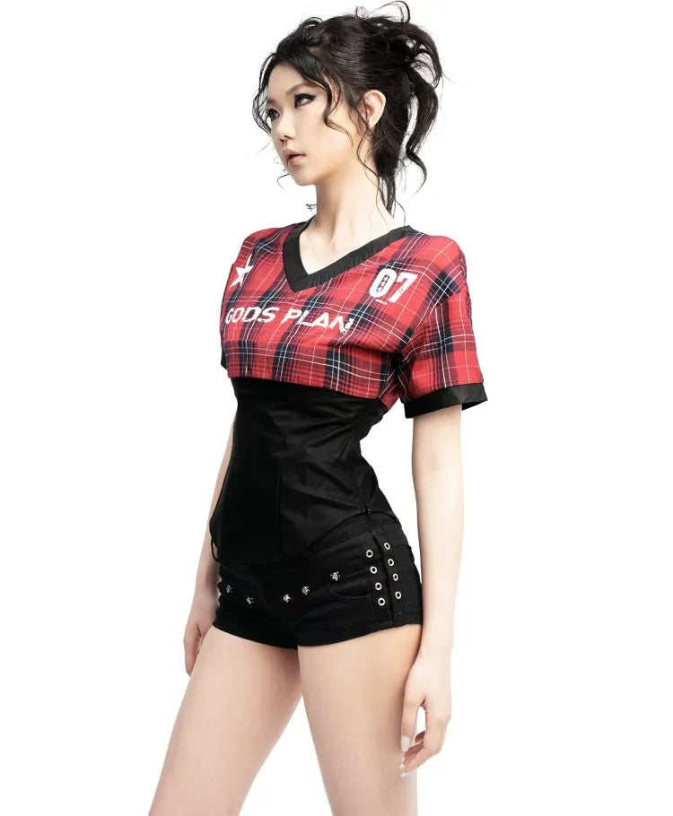 Plaid Fitted V-Neck Shirt