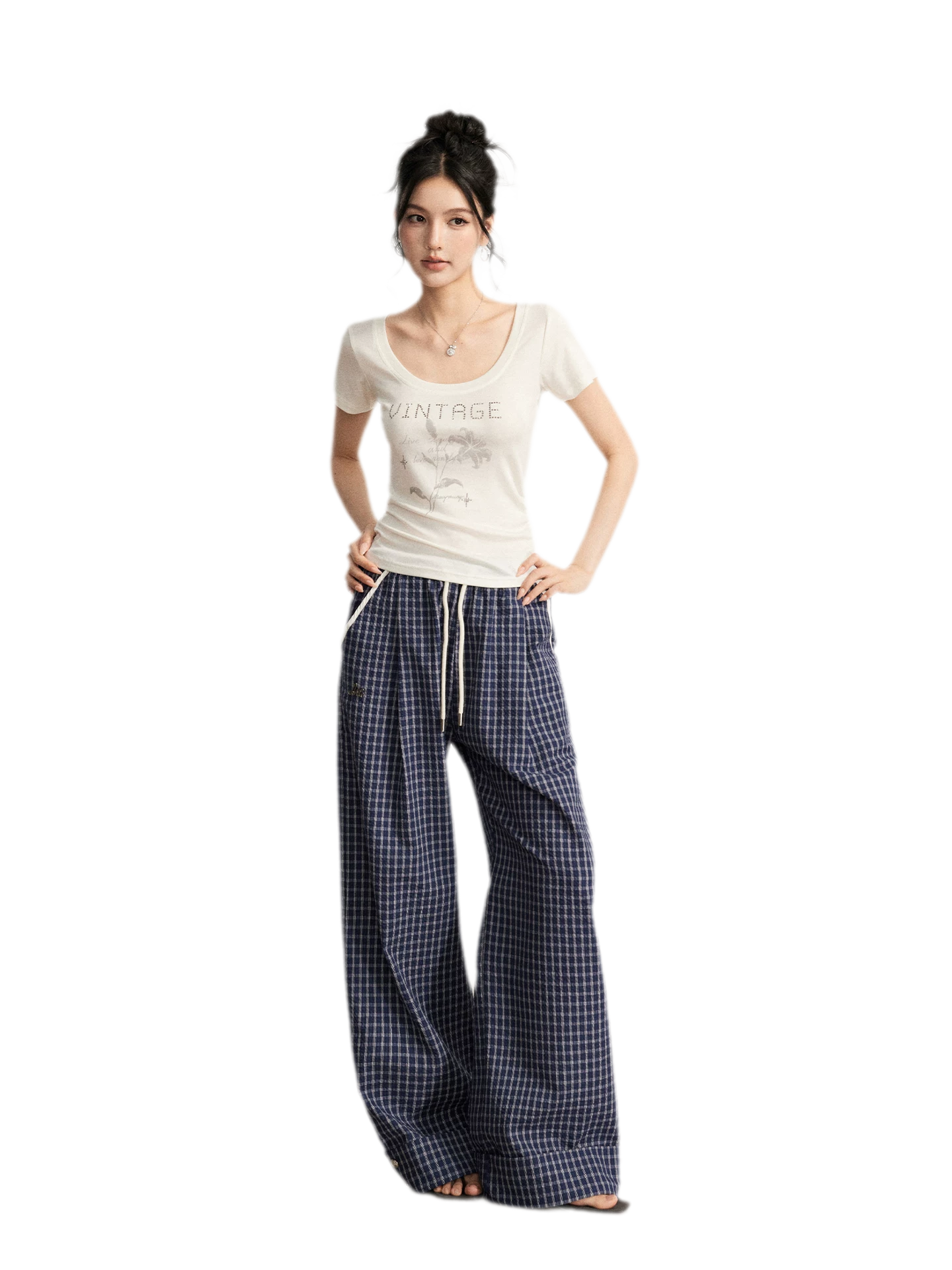 Plaid Wide-Leg Trousers