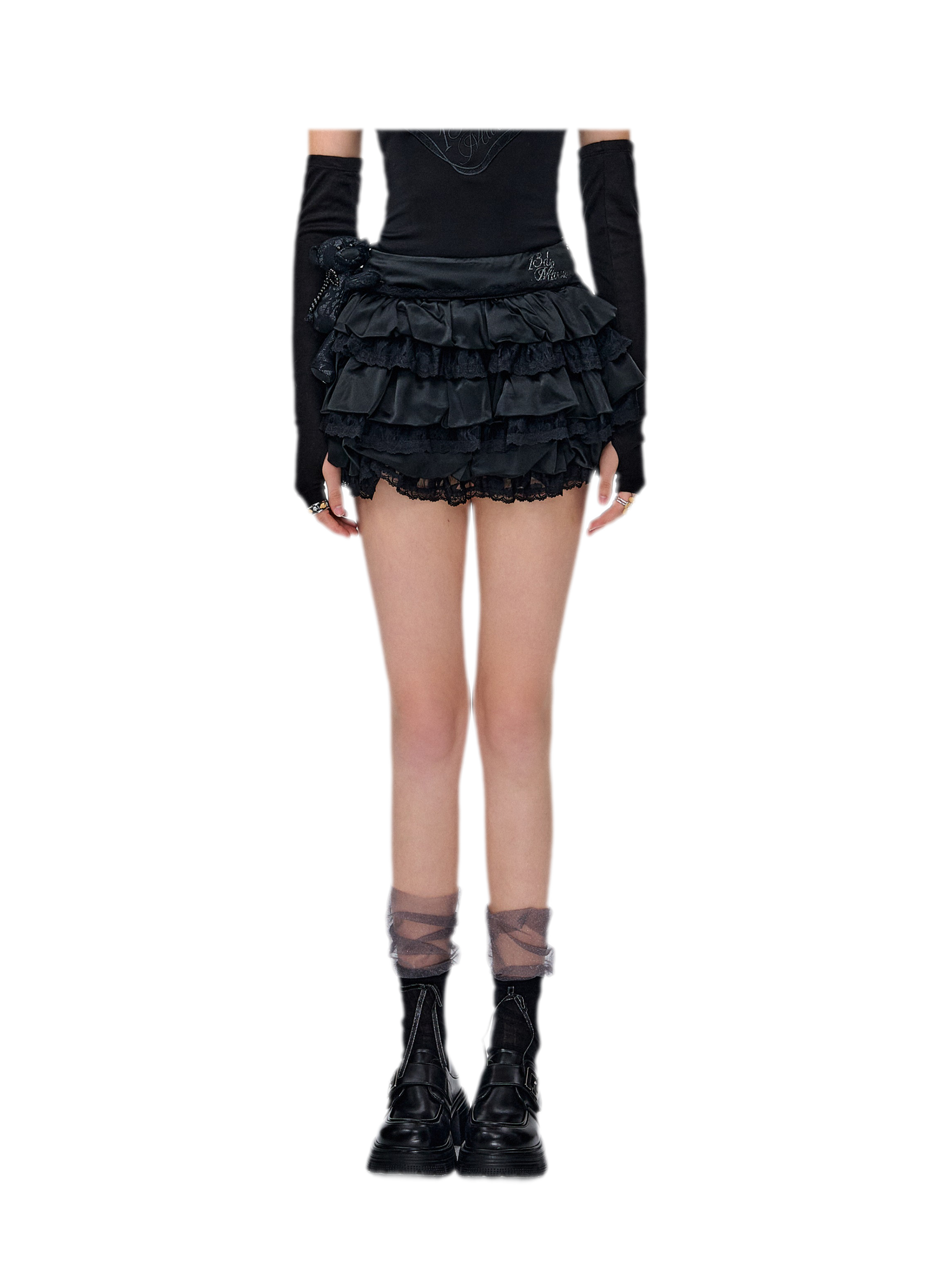 Lace Bear Puff Mini Skirt