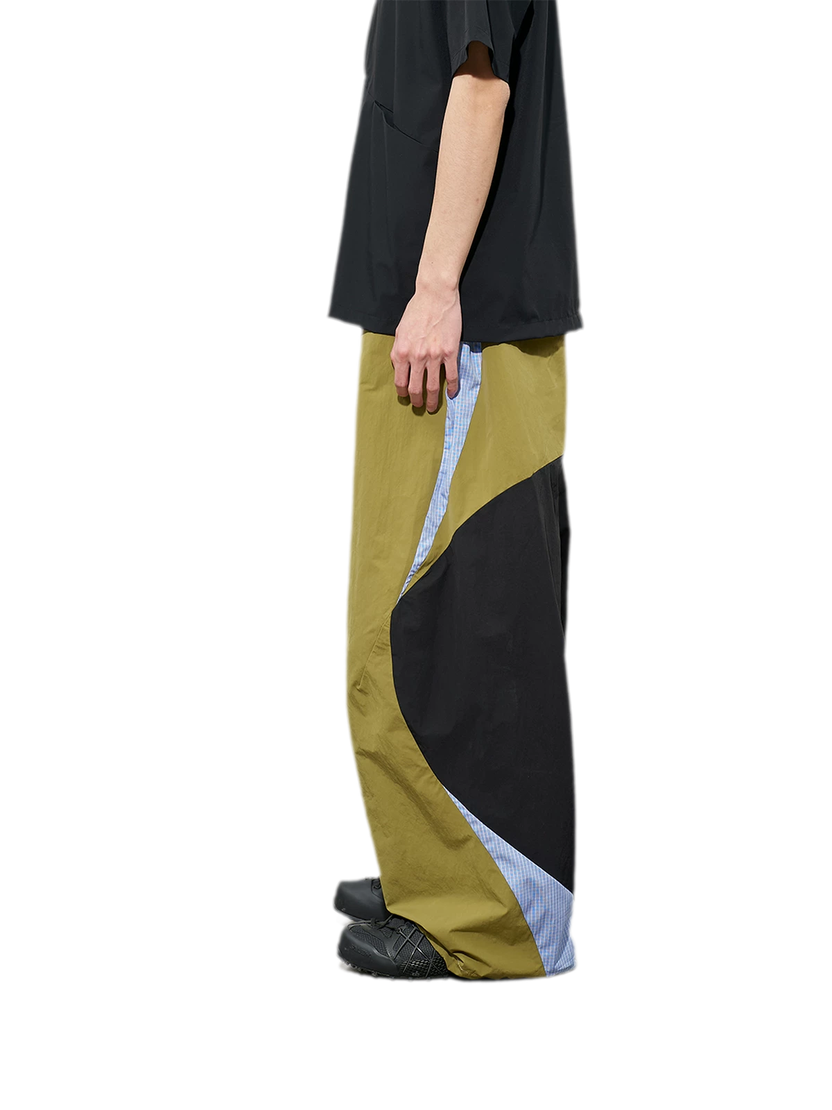 Pleated Color-Block Nylon Trousers