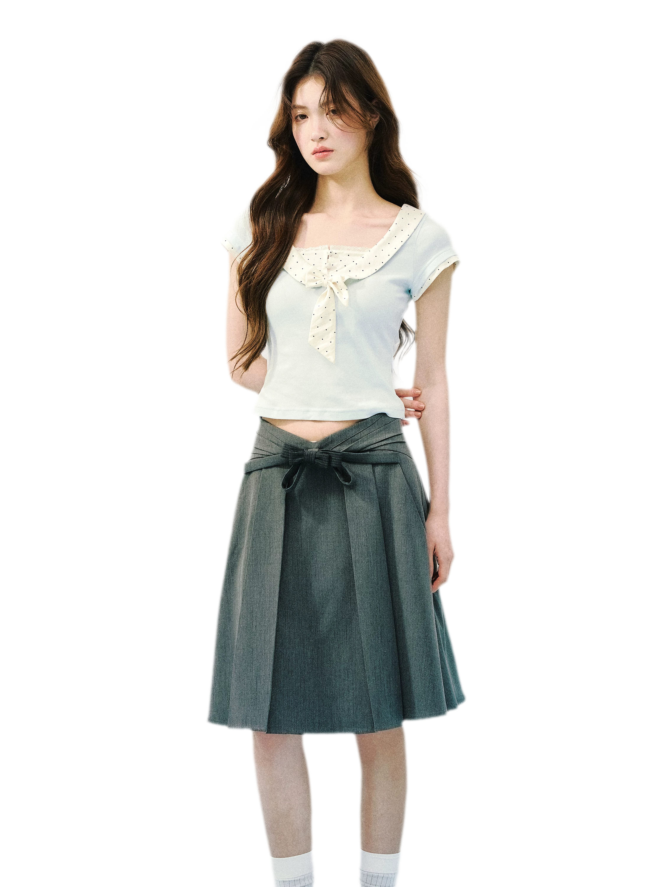 High Waist Pleated Midi Skirt