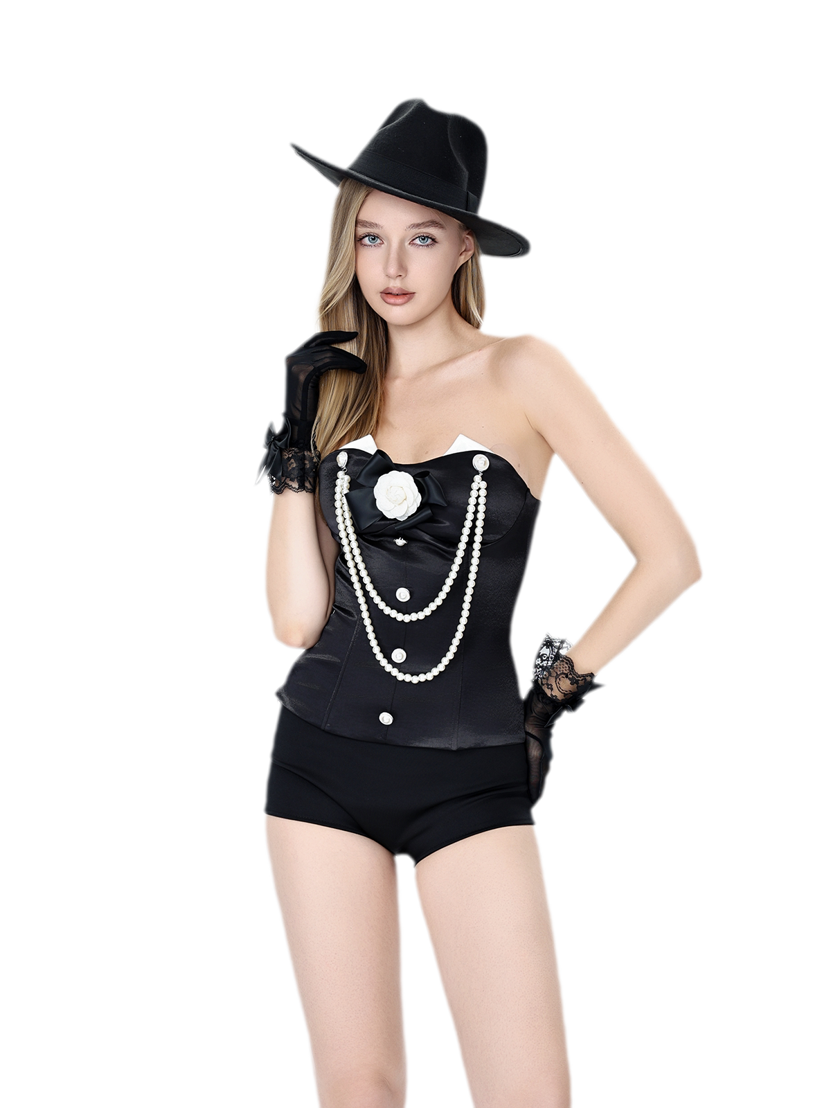 Sweetheart-corsettop met visgraatstructuur