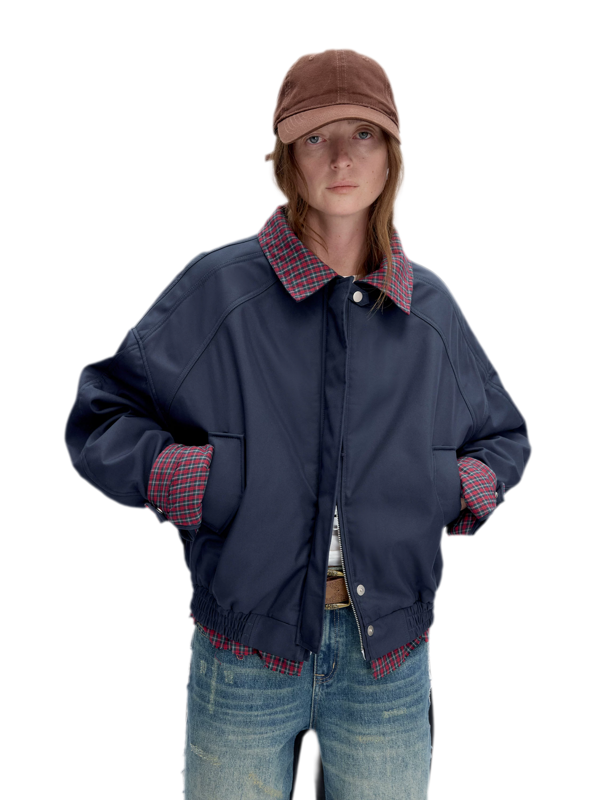 Vintage Plaid Padded Windbreaker Jacket