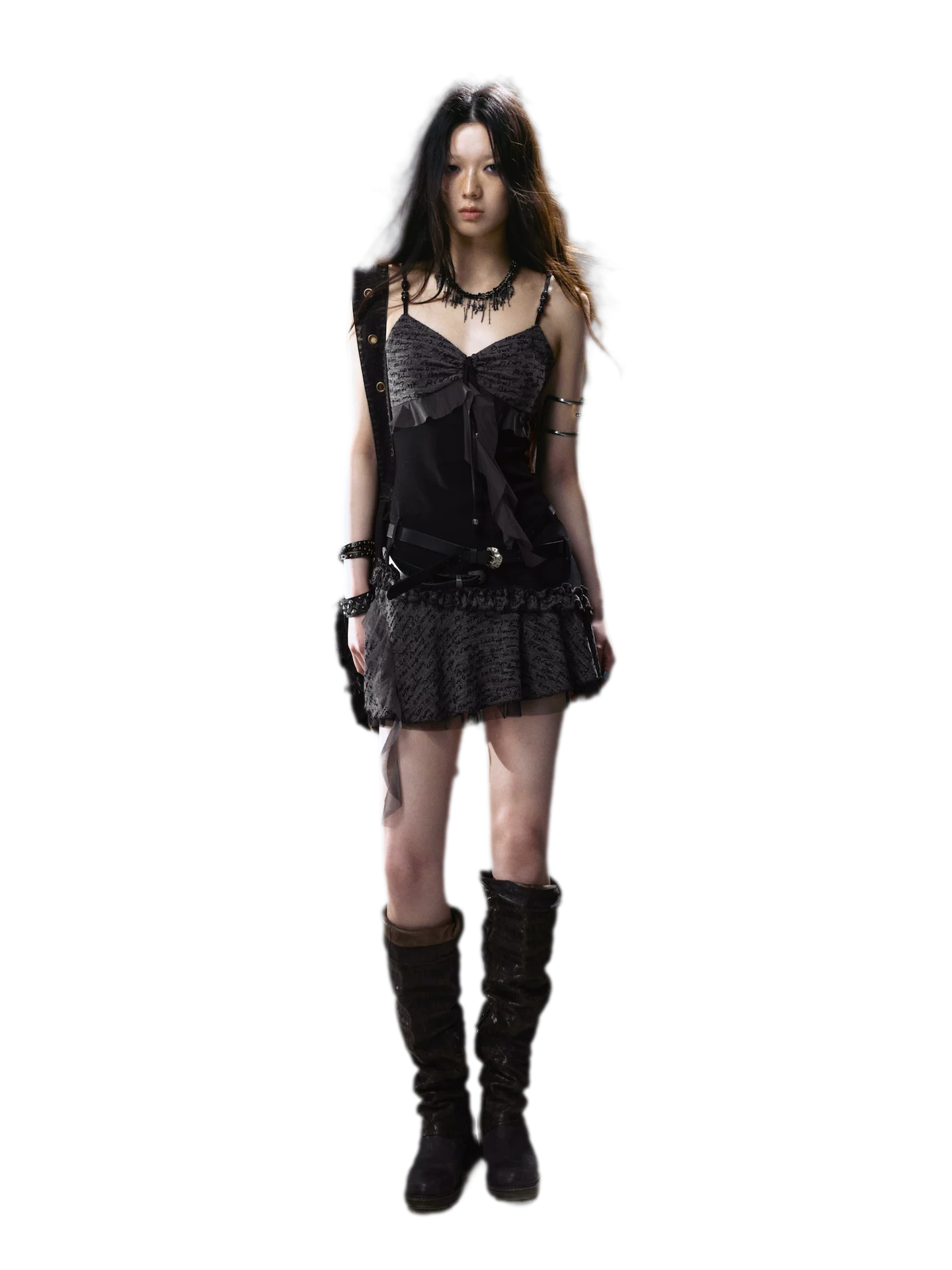 Ruched Mesh Strap Dress