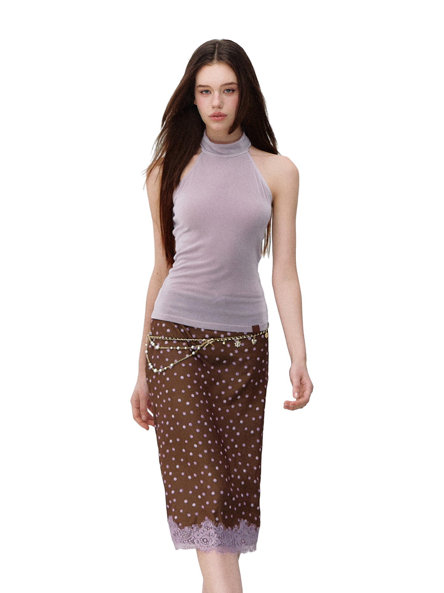 X-line Sleeveless Halter Neck Acetate Knit Top
