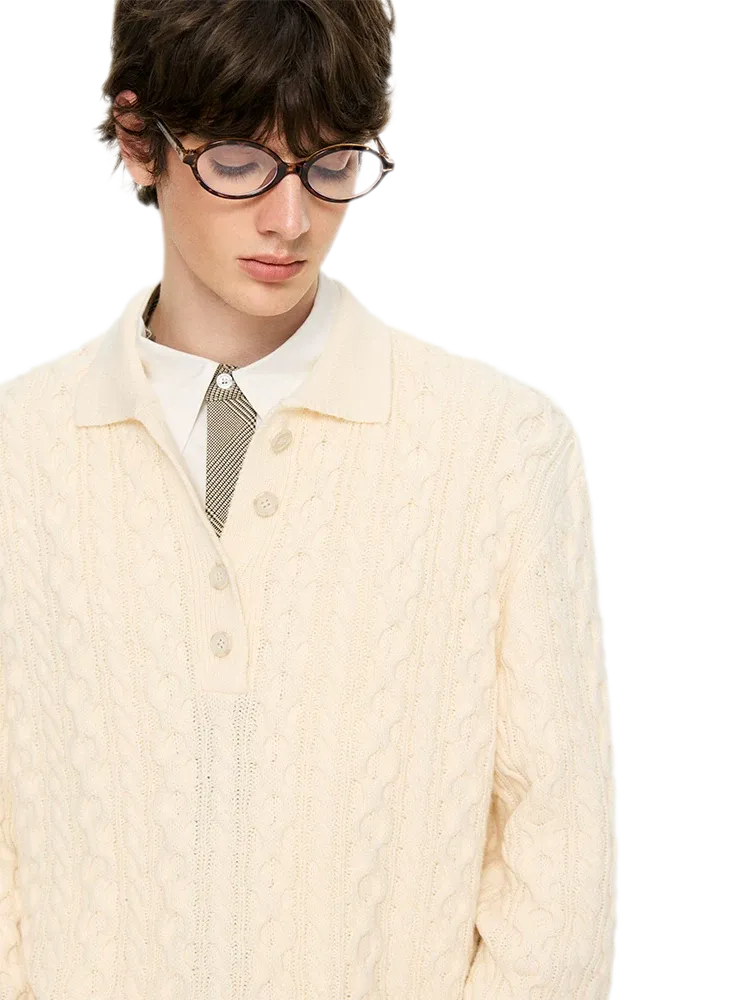 Chunky Cable Knit Polo Sweater