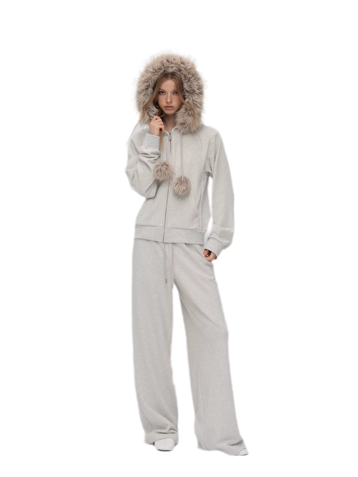 Contrast Fur Hooded Tracksuit
