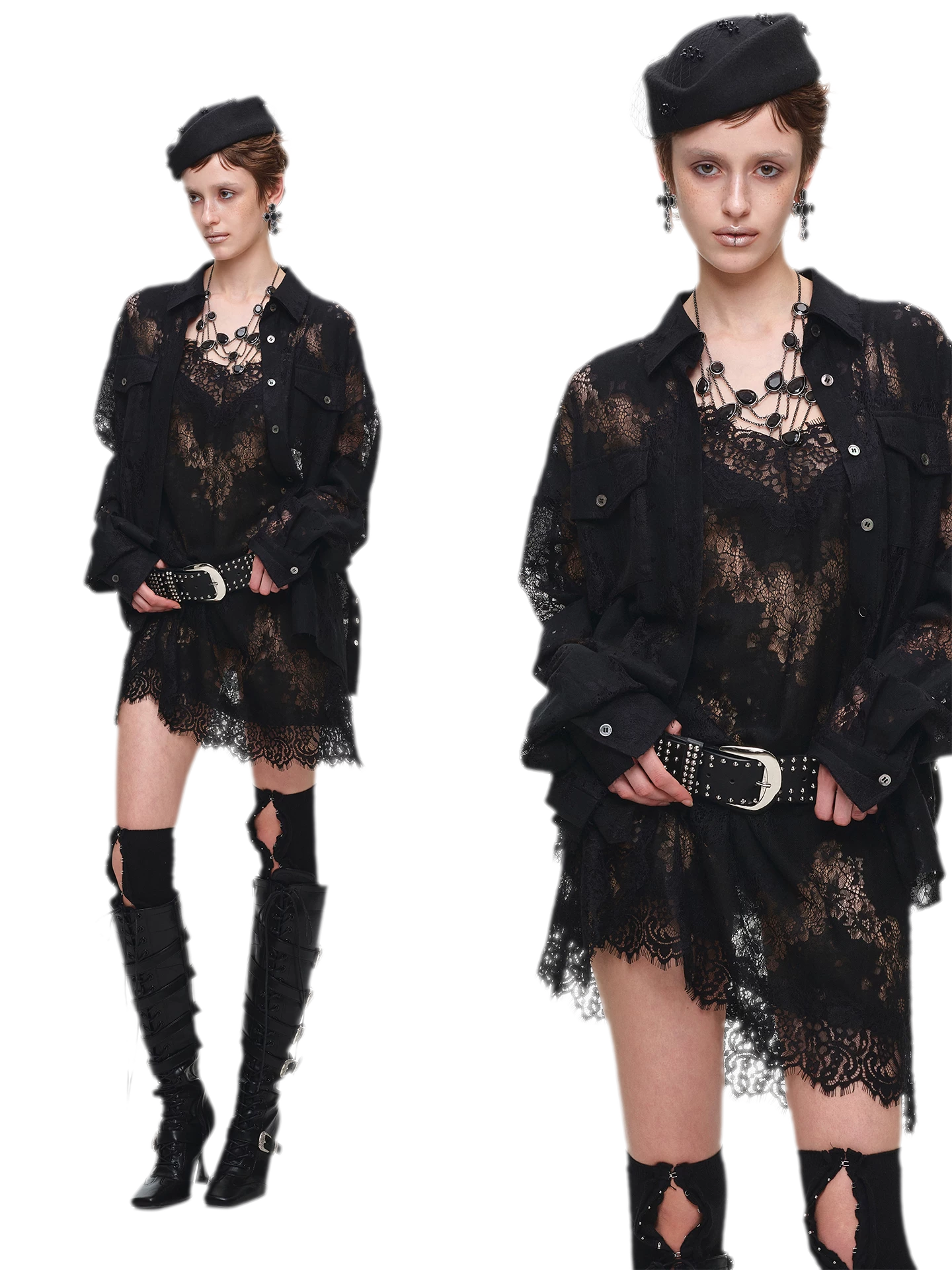 Lace Oversized Tie Shirt