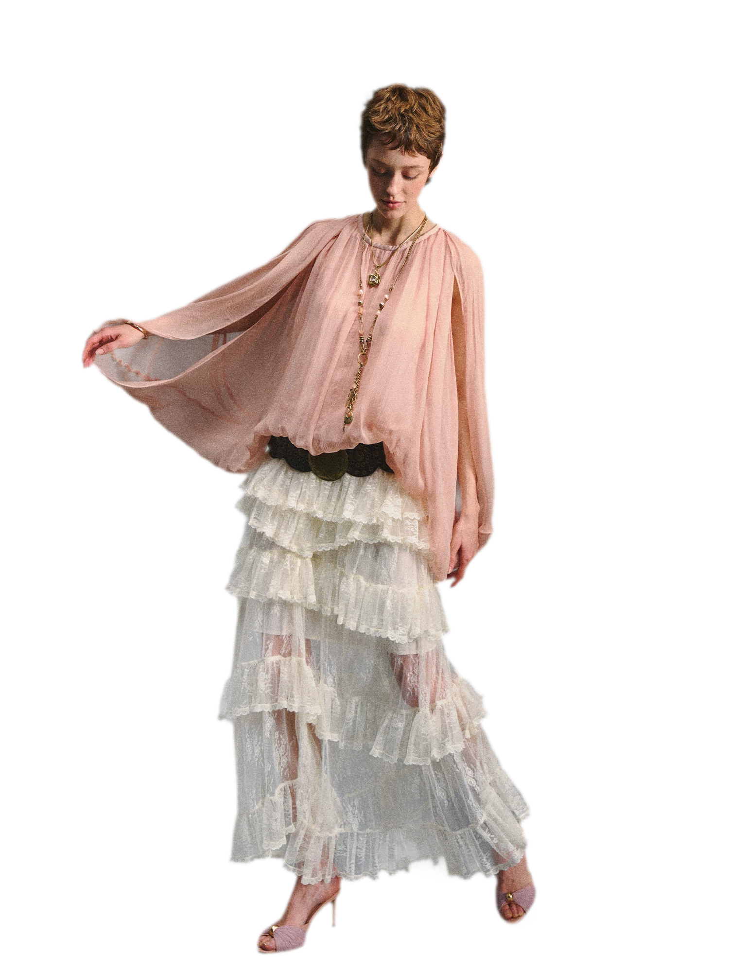 Vintage Romantic Asymmetrical Layered Ruffle Skirt