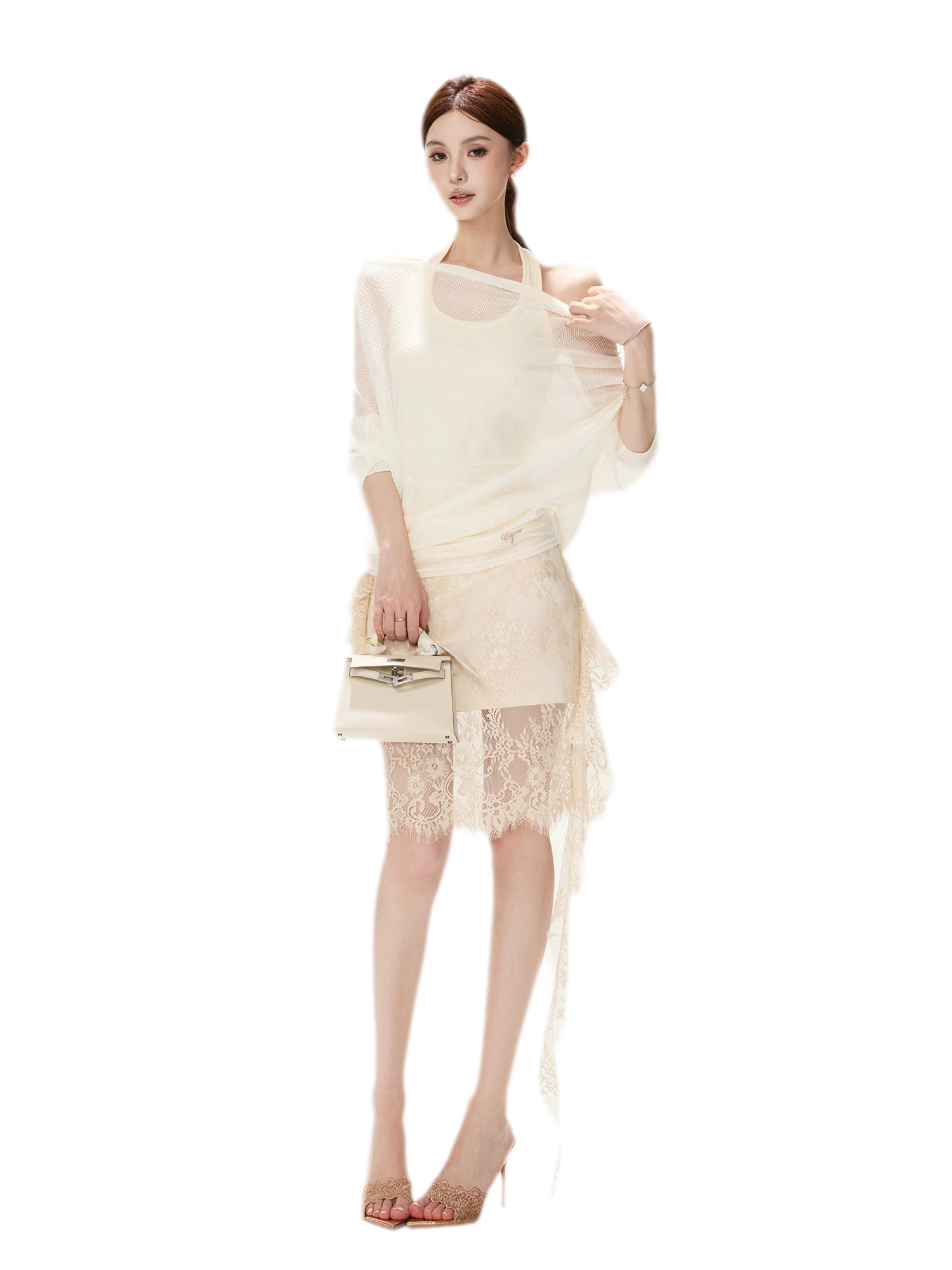 Eyelash Lace Asymmetric Skirt