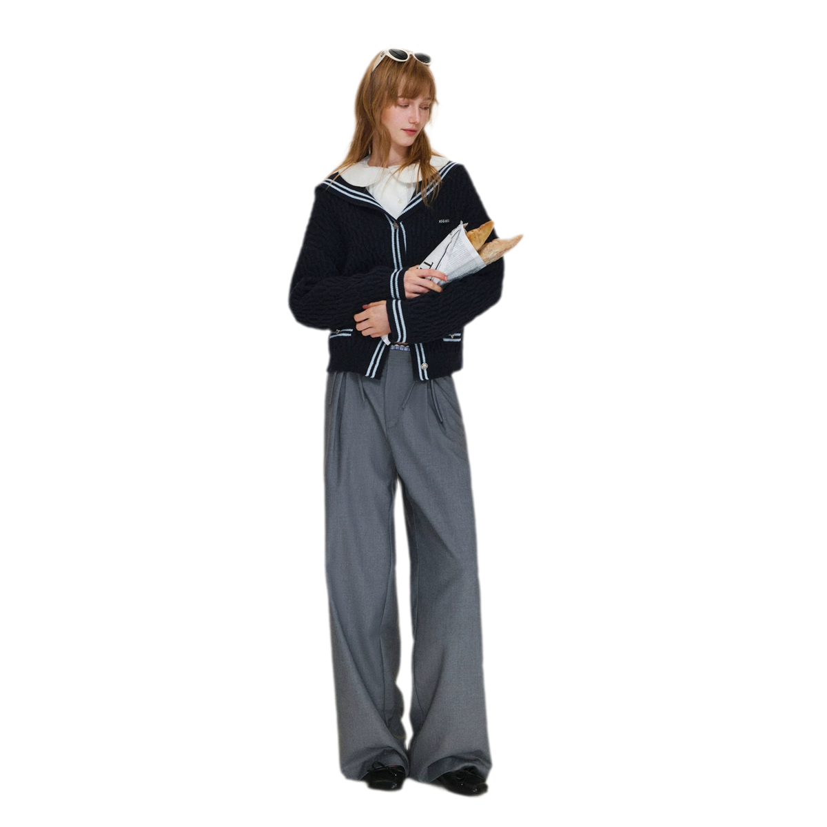Plaid Lace Waistband Straight Pants